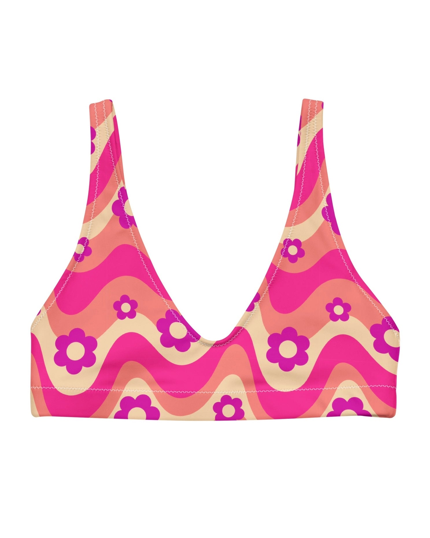 Flower Power Pink Recycled Padded V-Top, V-Top, - One Stop Rave