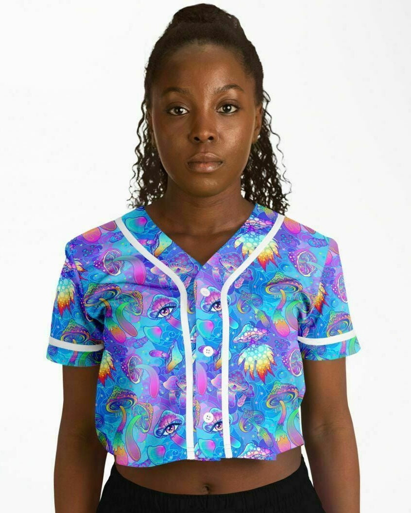 Shroomin Blue Cropped Jersey, Cropped Baseball Jersey, - One Stop Rave