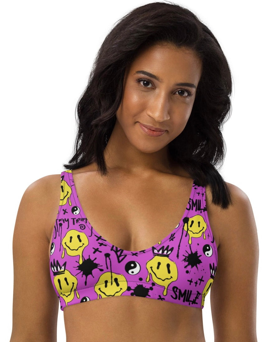 Smile Splatter Recycled Padded V-Top, V-Top, - One Stop Rave