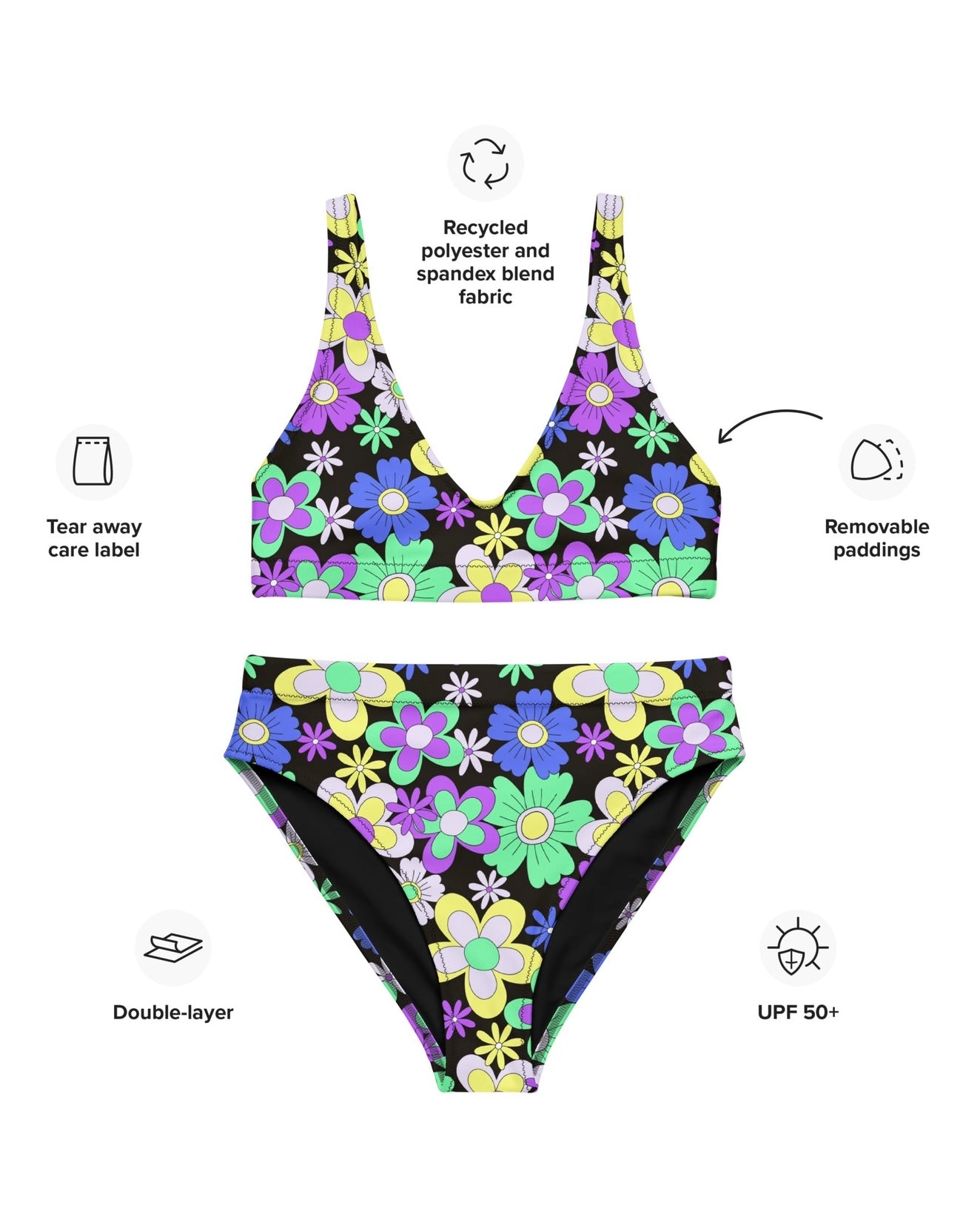 Crazy Daisy Recycled Padded V-Top, V-Top, - One Stop Rave