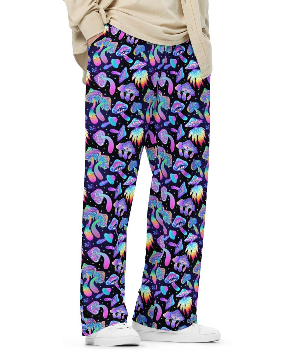Shroomin Black Wide Leg Pants, Wide Leg Pants, - One Stop Rave