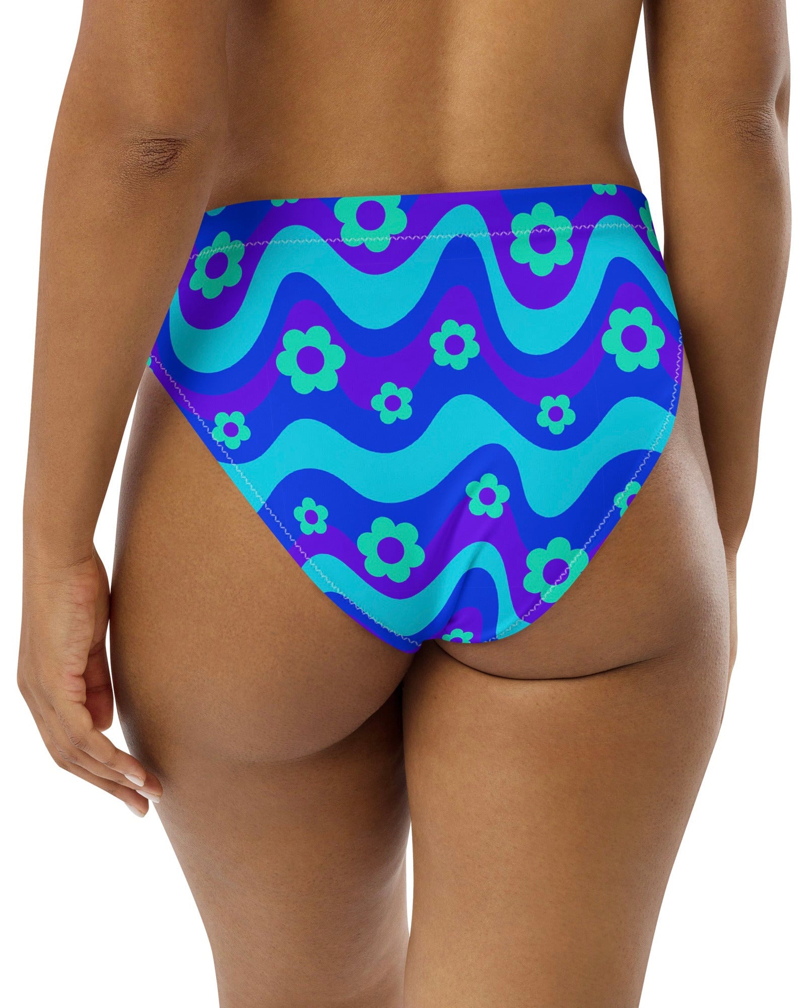 Flower Power Blue Recycled High Waisted Bottoms, High-Waisted Bottoms, - One Stop Rave