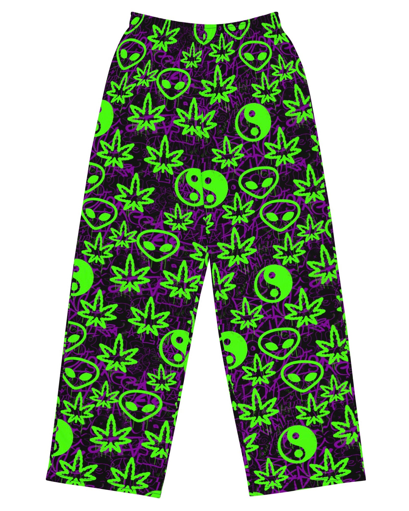 Ganja Graffiti Wide Leg Pants, Wide Leg Pants, - One Stop Rave