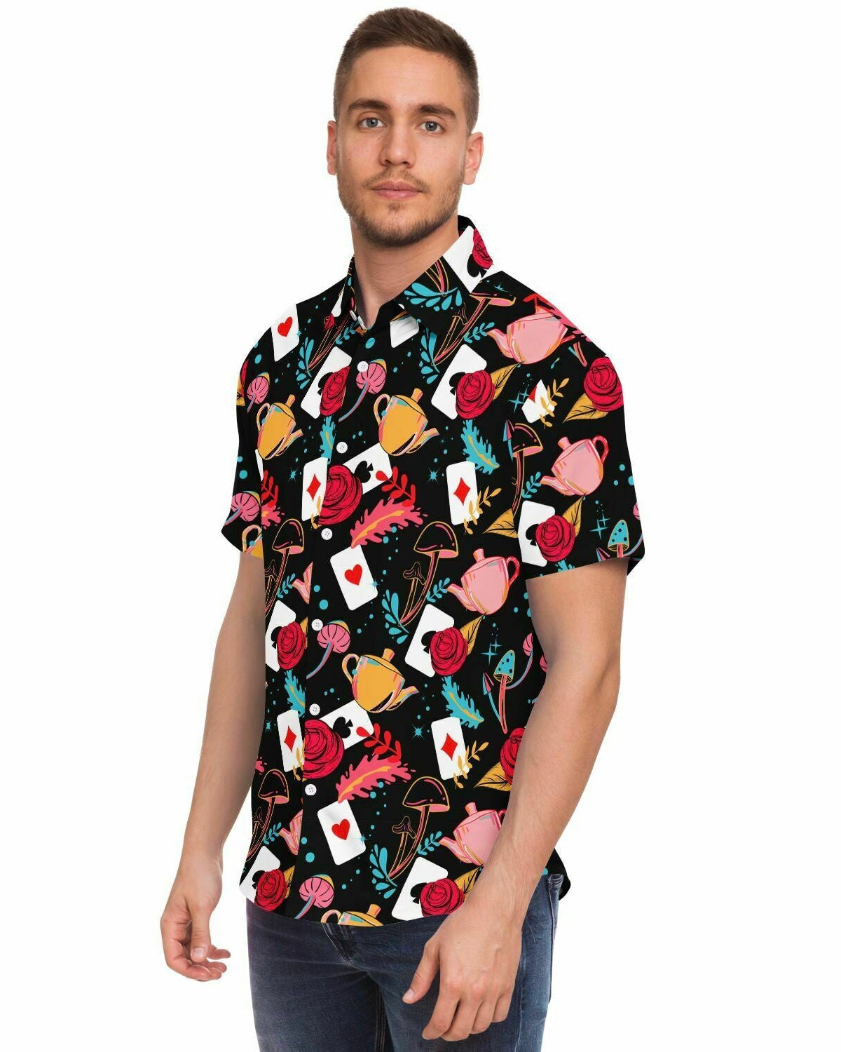 Curiouser and Curiouser Party Shirt, Short Sleeve Button Down Shirt, - One Stop Rave