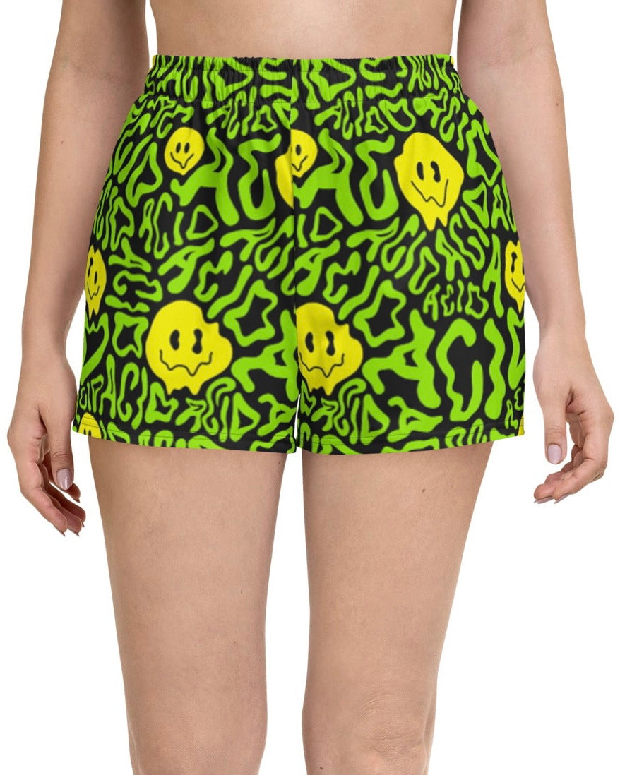 Acid Smilez Recycled Shorts, Athletic Shorts, - One Stop Rave