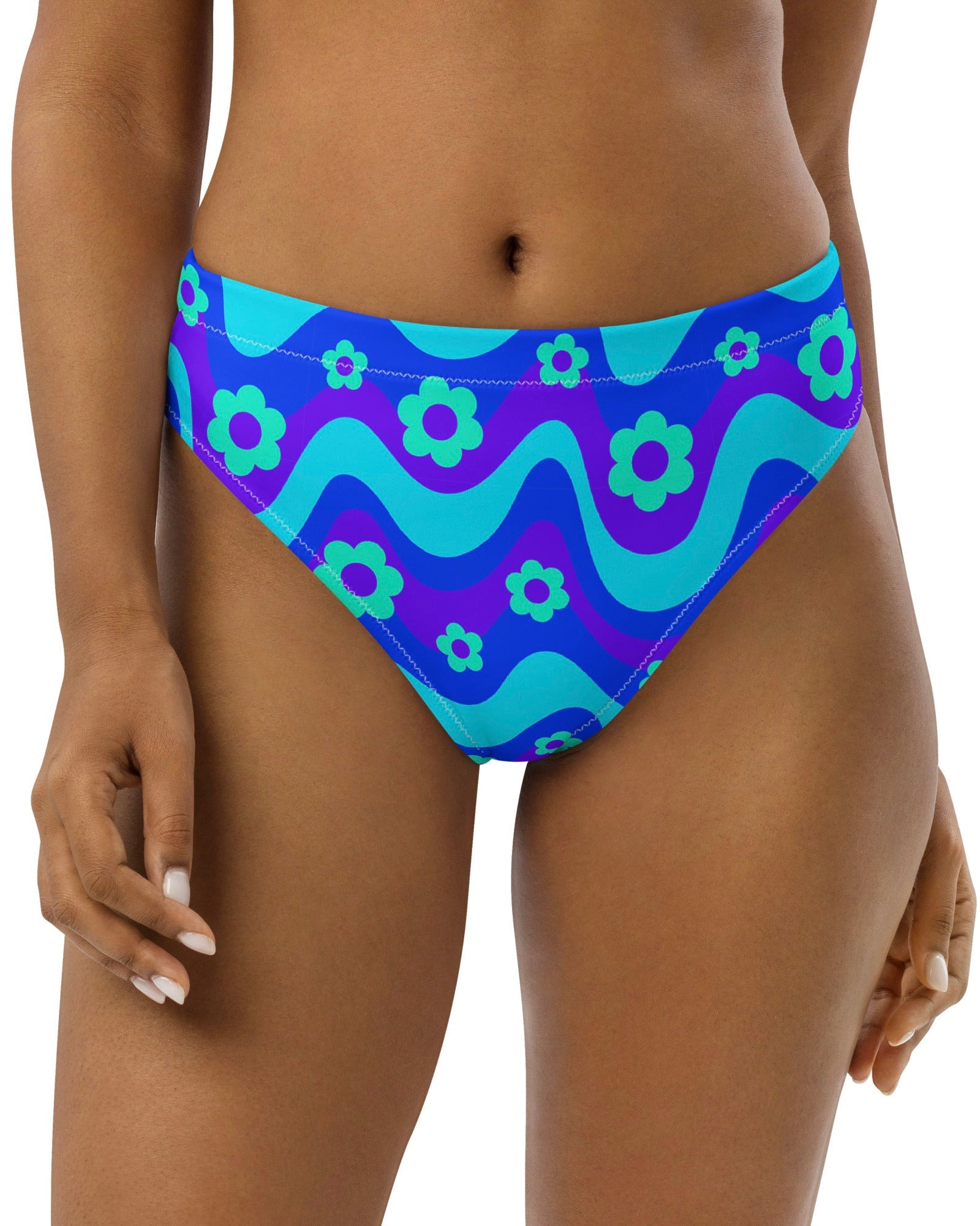 Flower Power Blue Recycled High Waisted Bottoms, High-Waisted Bottoms, - One Stop Rave