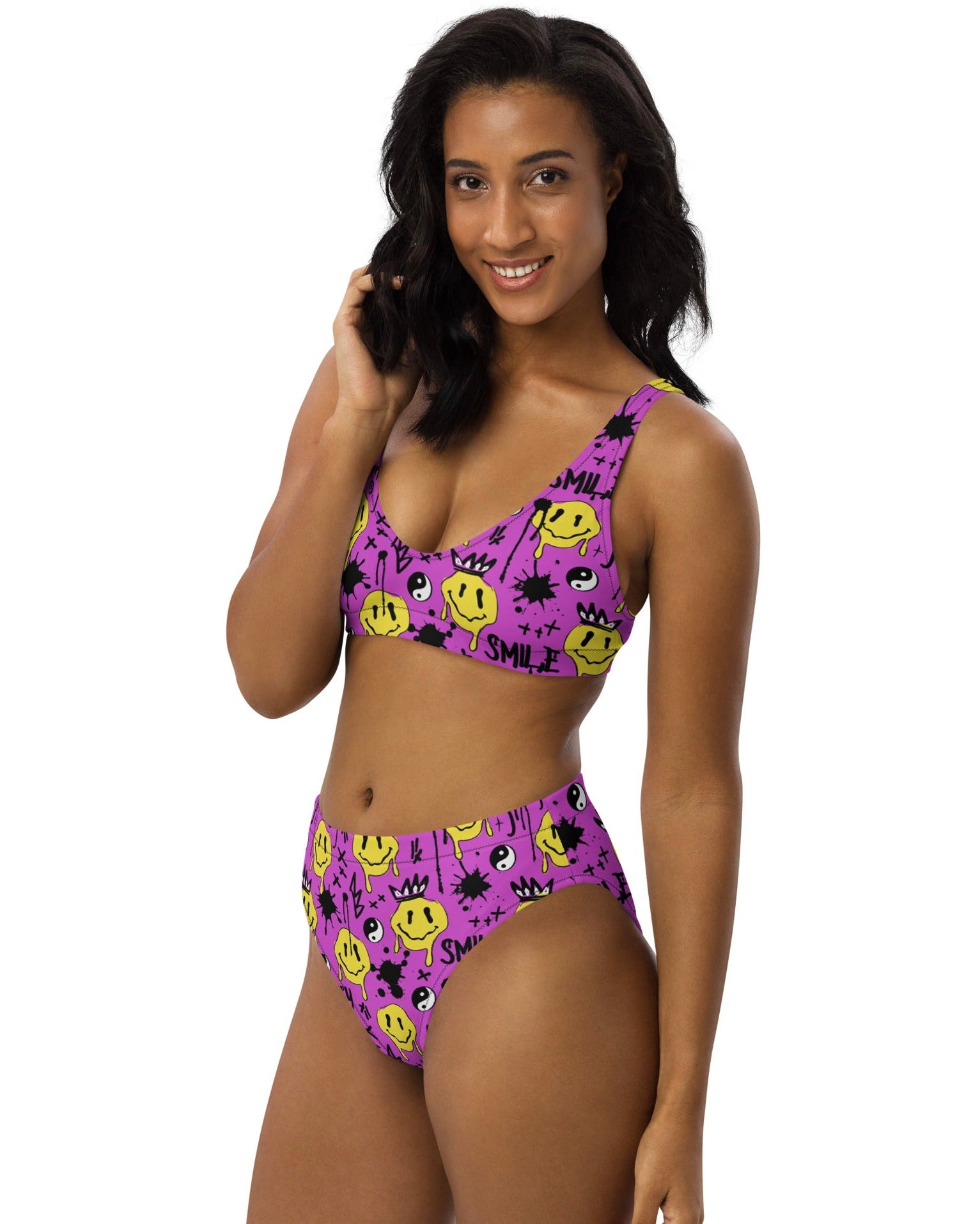 Smile Splatter Recycled High Waisted Bottoms, High-Waisted Bottoms, - One Stop Rave