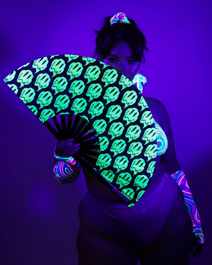 Stay Trippy Hand Fan, Festival Fans 13.5", - One Stop Rave
