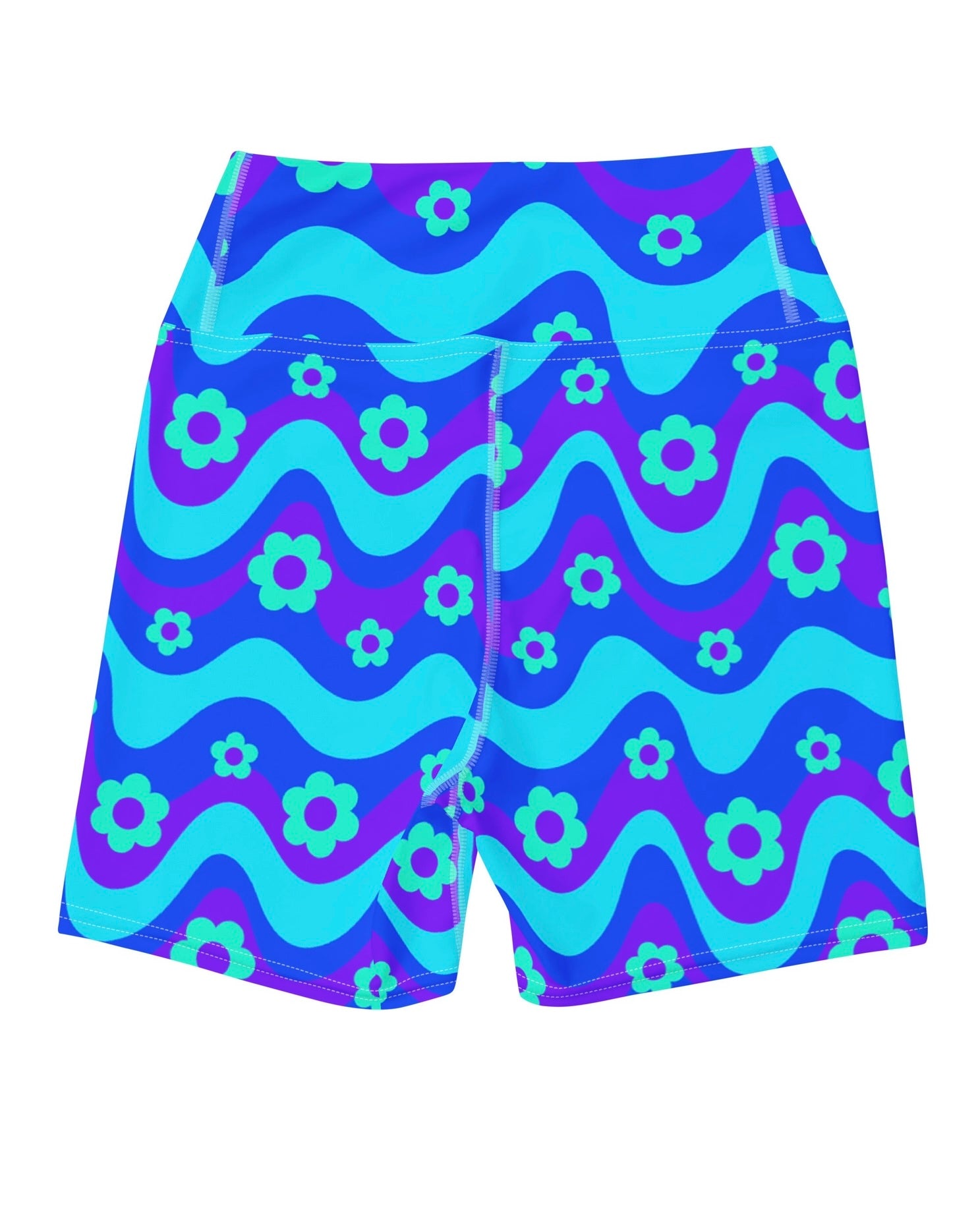 Flower Power Blue Yoga Shorts, Yoga Shorts, - One Stop Rave