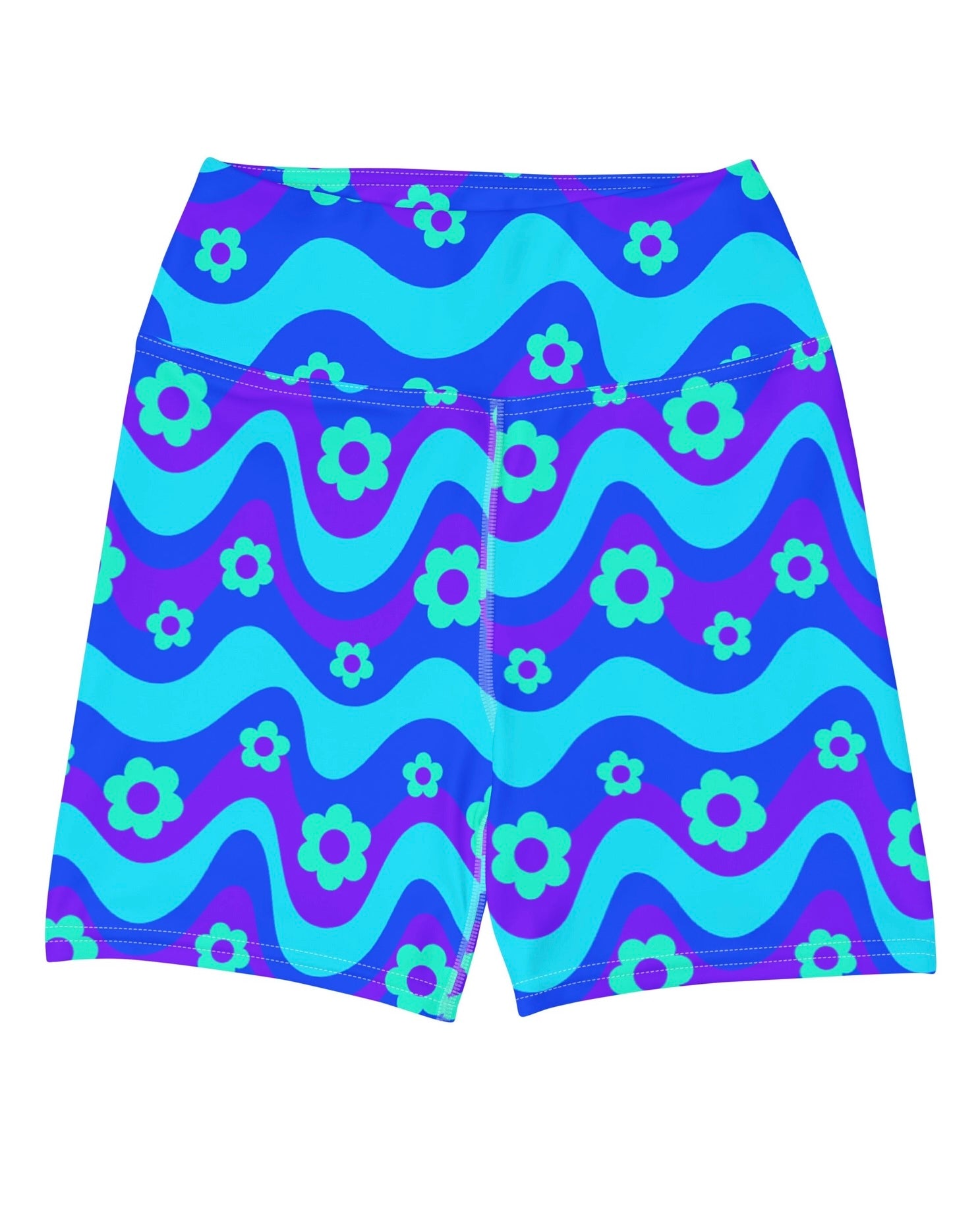 Flower Power Blue Yoga Shorts, Yoga Shorts, - One Stop Rave