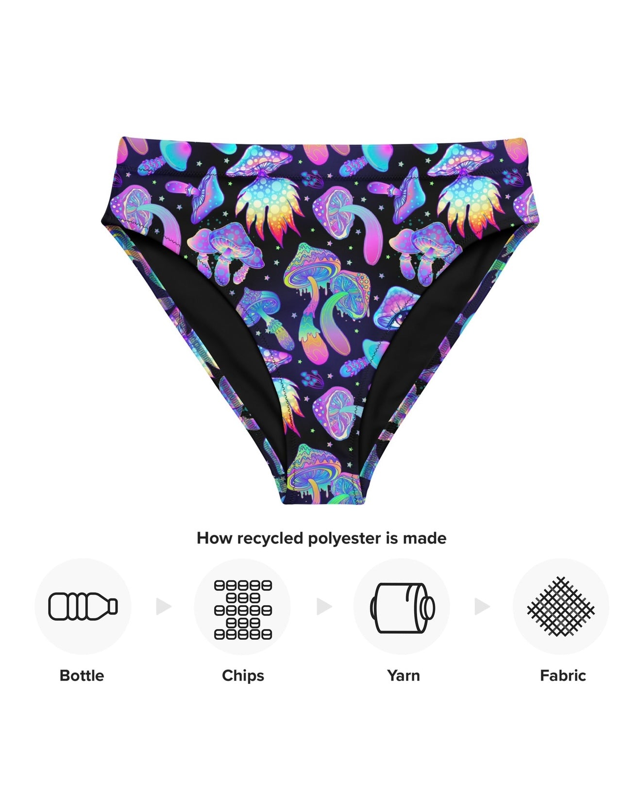 Shroomin Black Recycled High Waisted Bottoms, High-Waisted Bottoms, - One Stop Rave