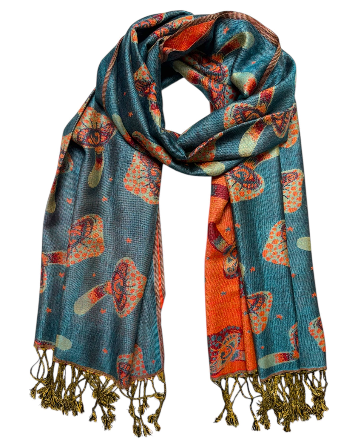 Pasmia Rave Reversible Blue & Orange Mushroom Rave Pashmina | Festival Pashmina