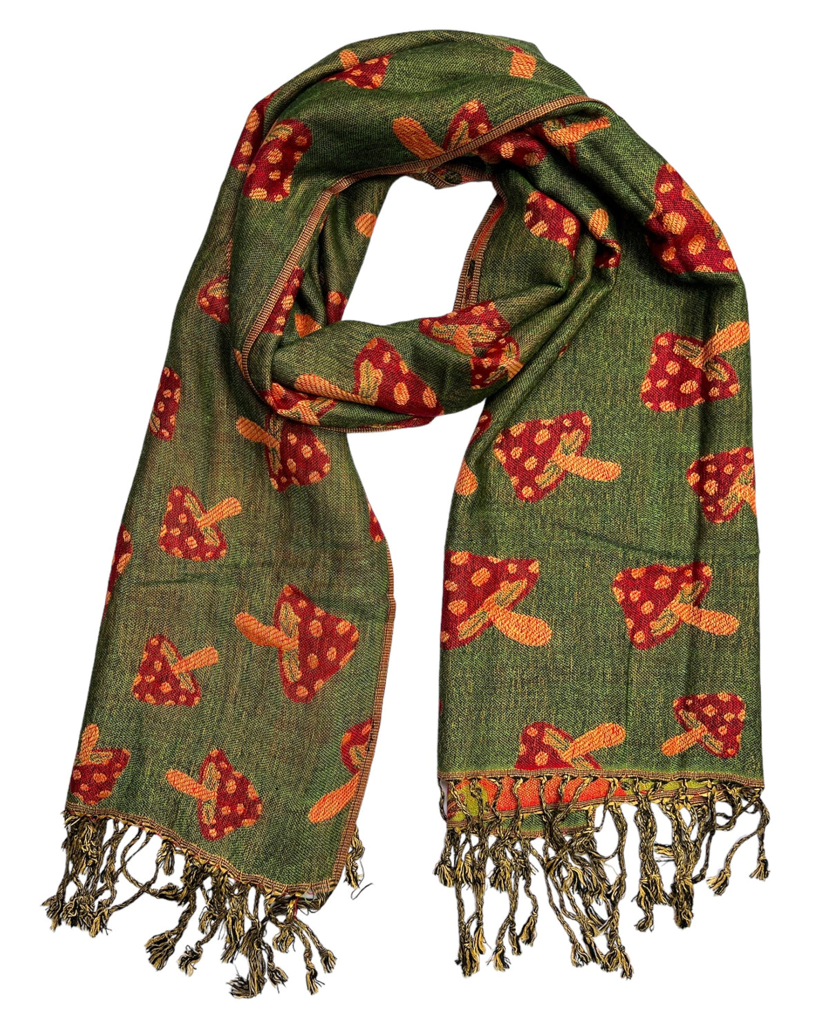 Green & Orange Reversible Mushroom Rave Pashmina | Festival Pashmina