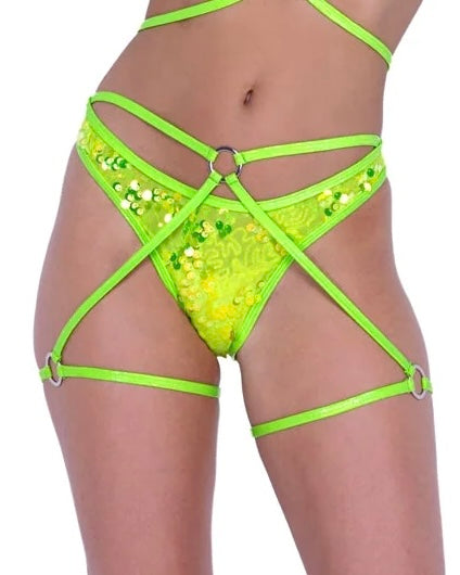 Neon Yellow Sequin Strappy Bottoms