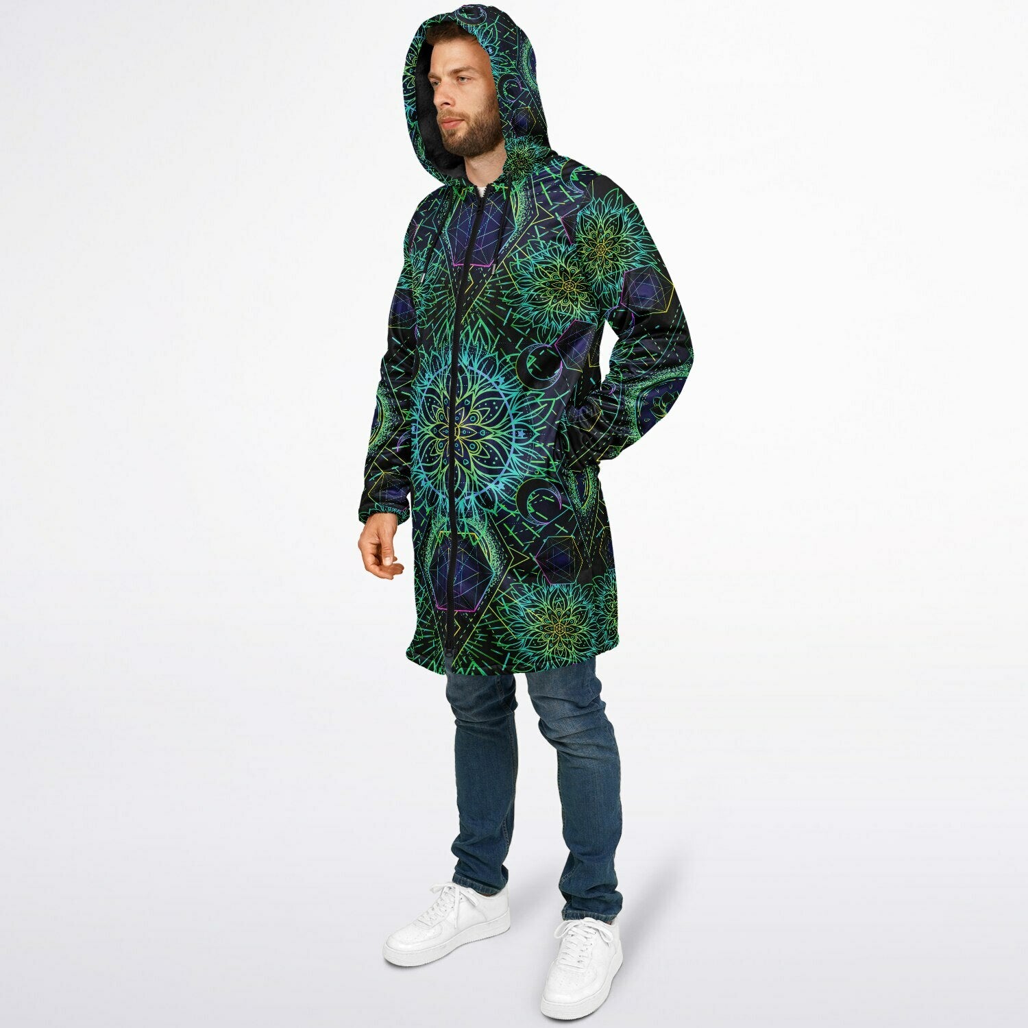 Tranquility Zipper Plush Cloak | Sacred Geometry Rave Coat