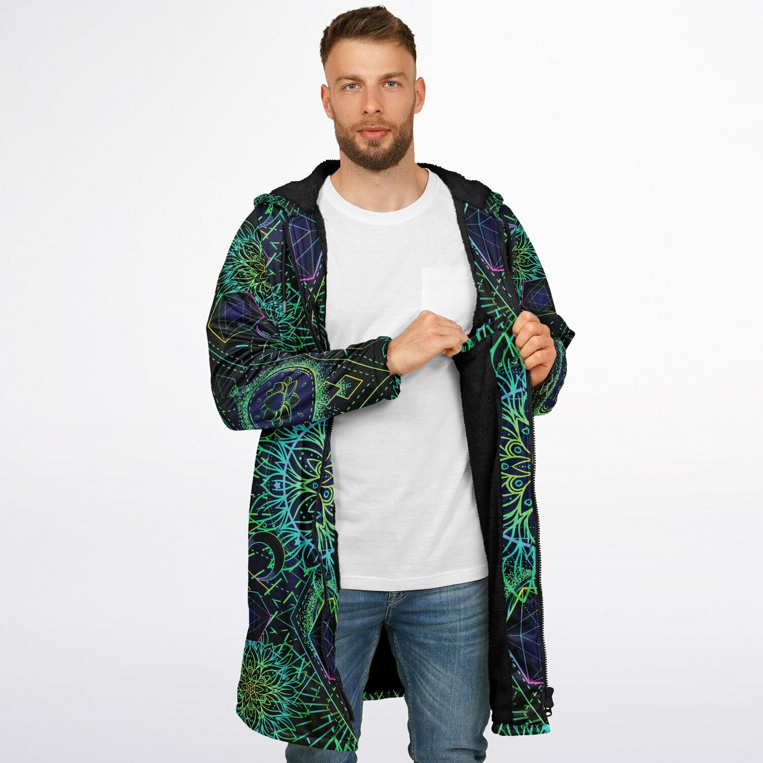 Tranquility Zipper Plush Cloak | Sacred Geometry Rave Coat