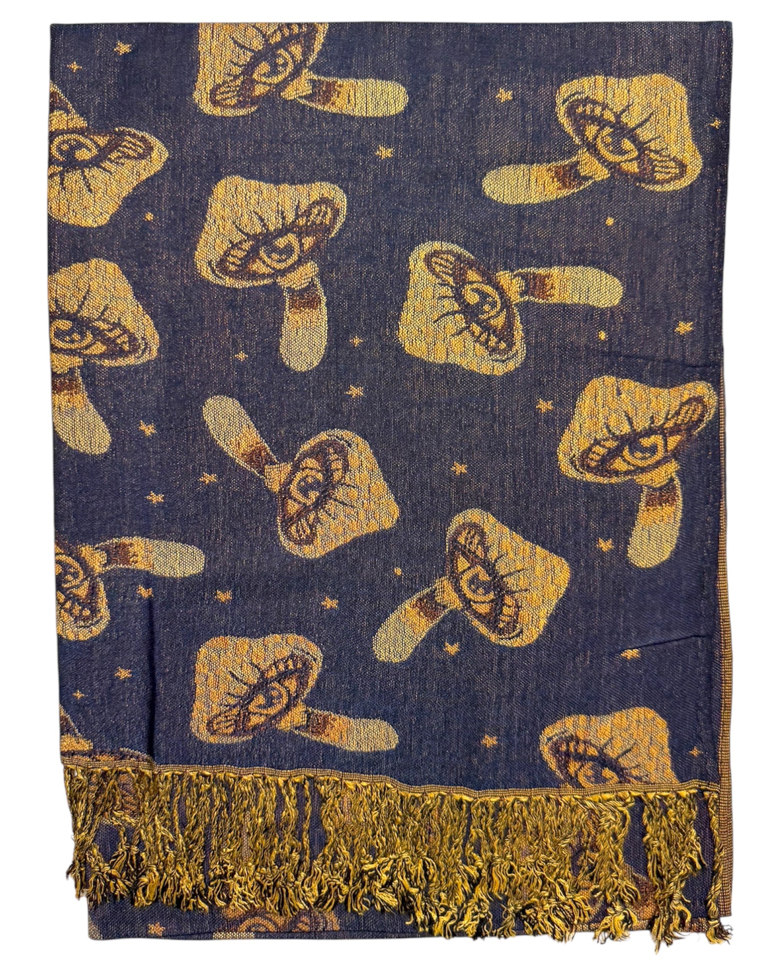 Navy & Brown Reversible Mushroom Eyes Rave Pashmina
