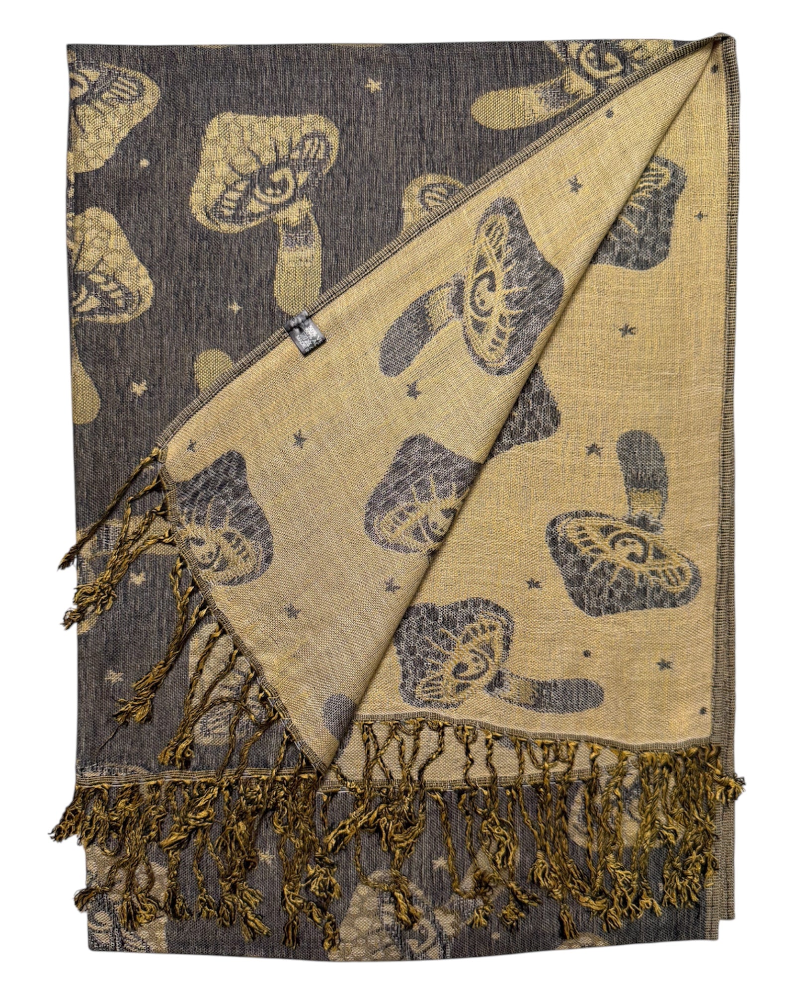 Grey & Tan Reversible Mushroom Eyes Rave Pashmina