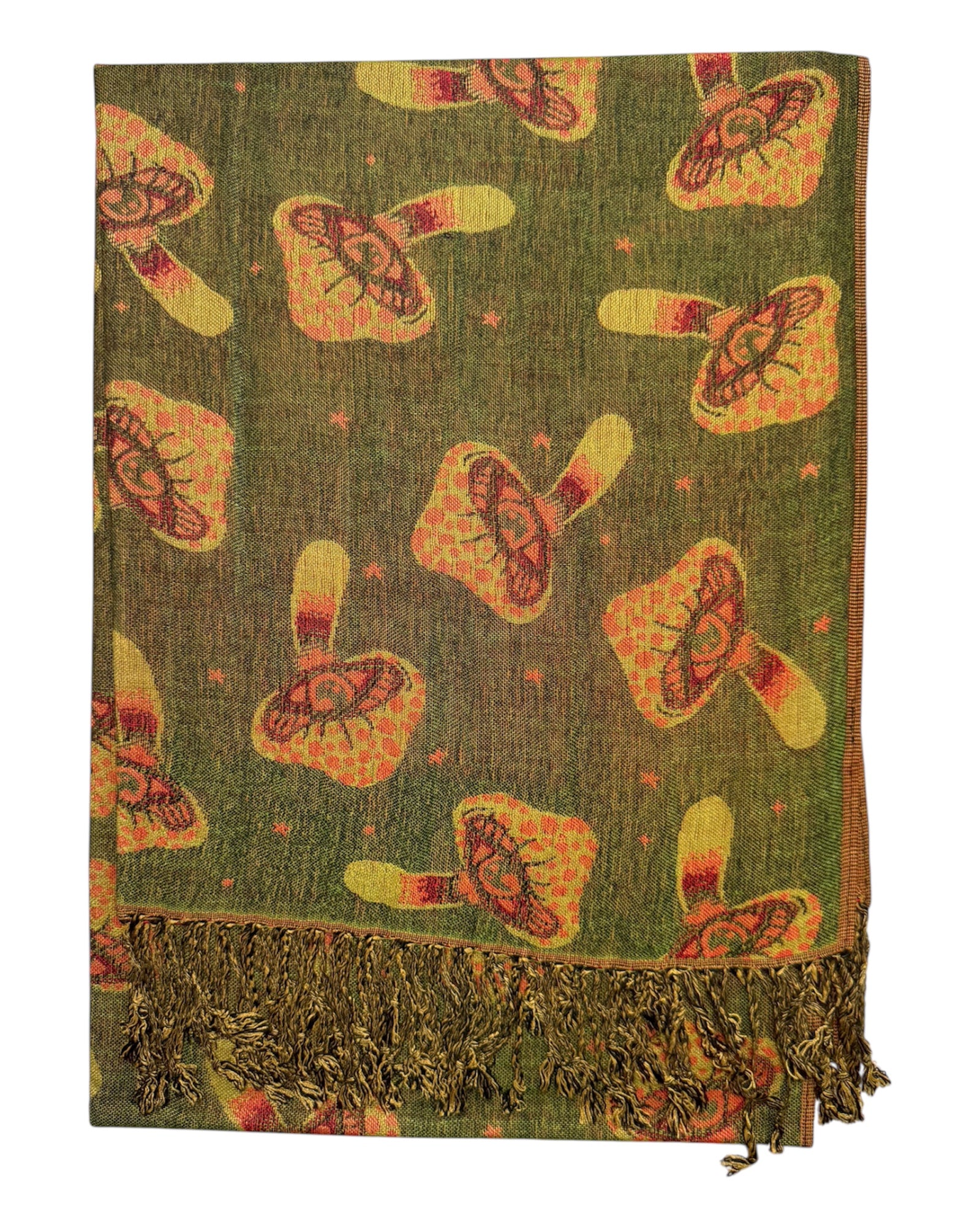 Green & Orange Reversible Mushroom Eyes Rave Pashmina