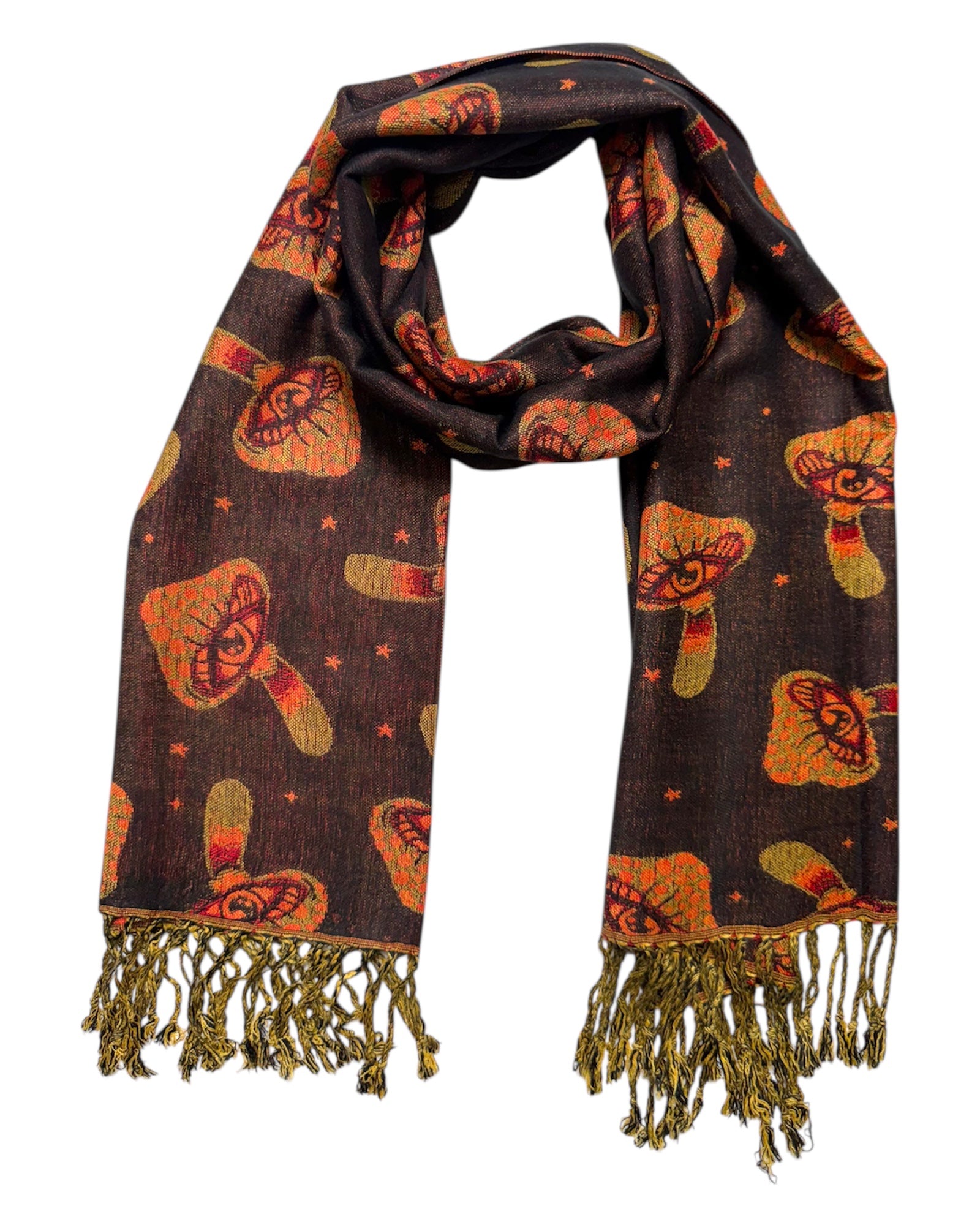 Black & Orange Reversible Mushroom Eyes Rave Pashmina