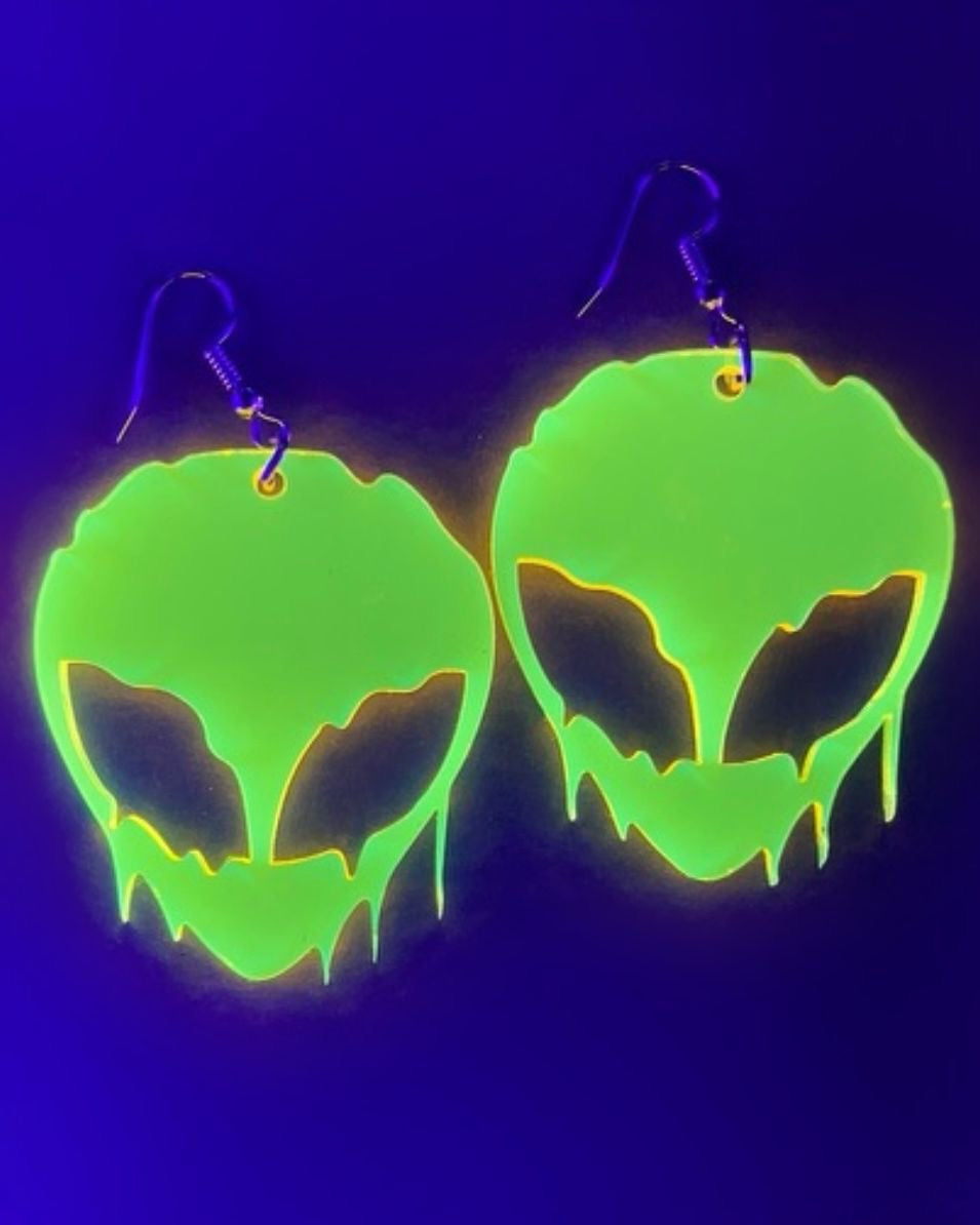 Hot Green Fiber Optic Alien Earrings