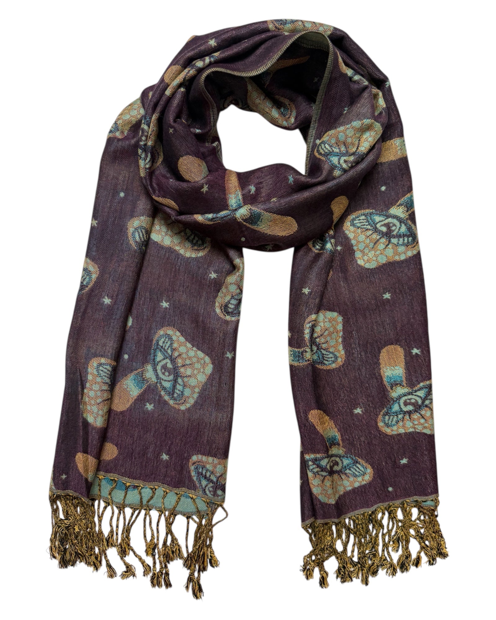 Navy & Teal Reversible Mushroom Eyes Rave Pashmina