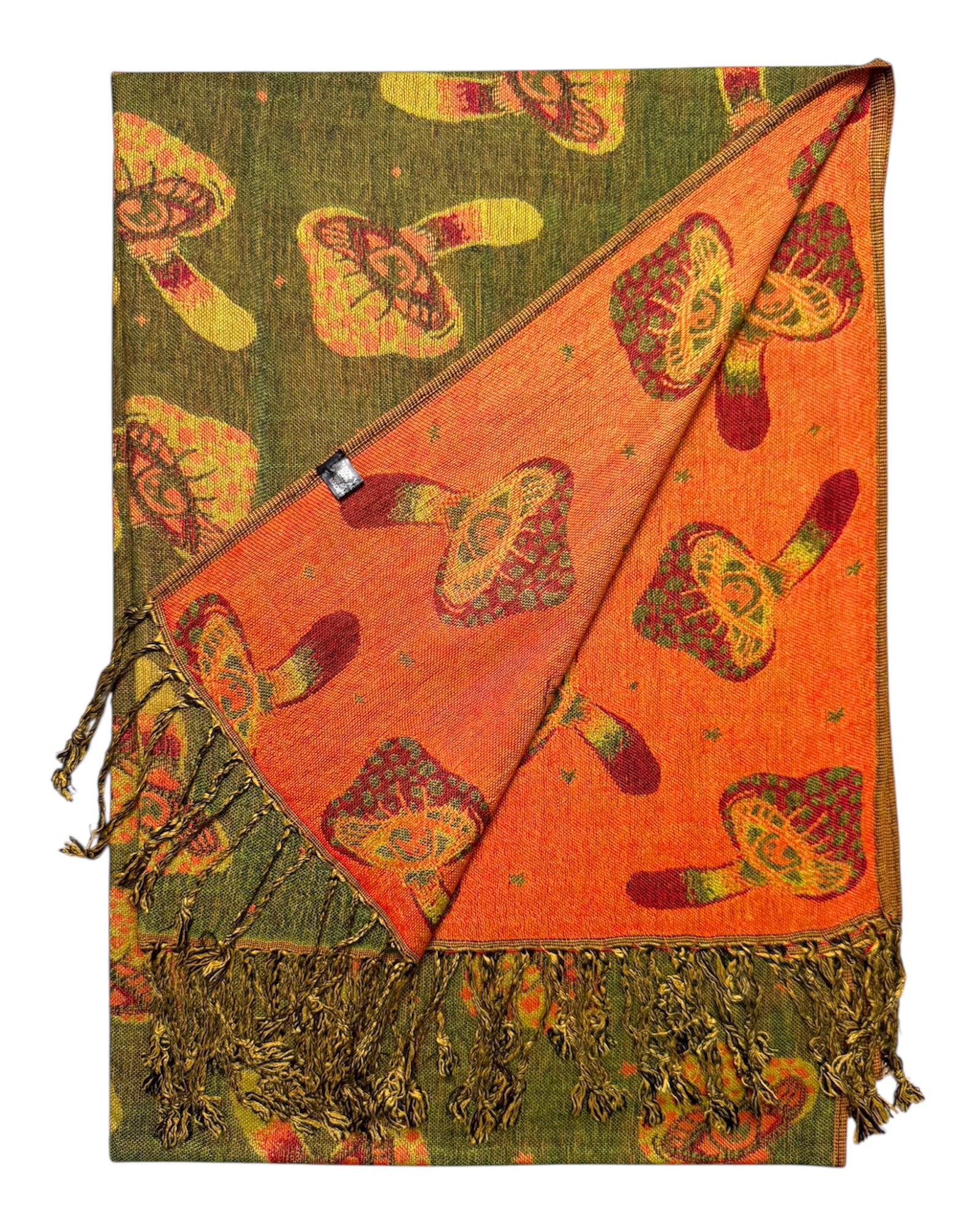 Green & Orange Reversible Mushroom Eyes Rave Pashmina