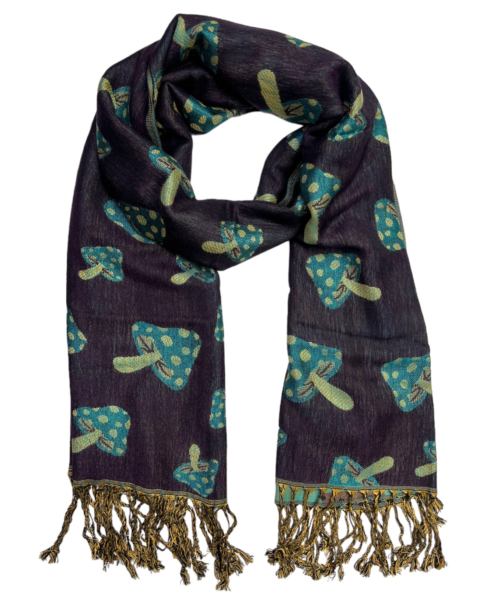 Navy & Teal Reversible Mushroom Rave Pashmina