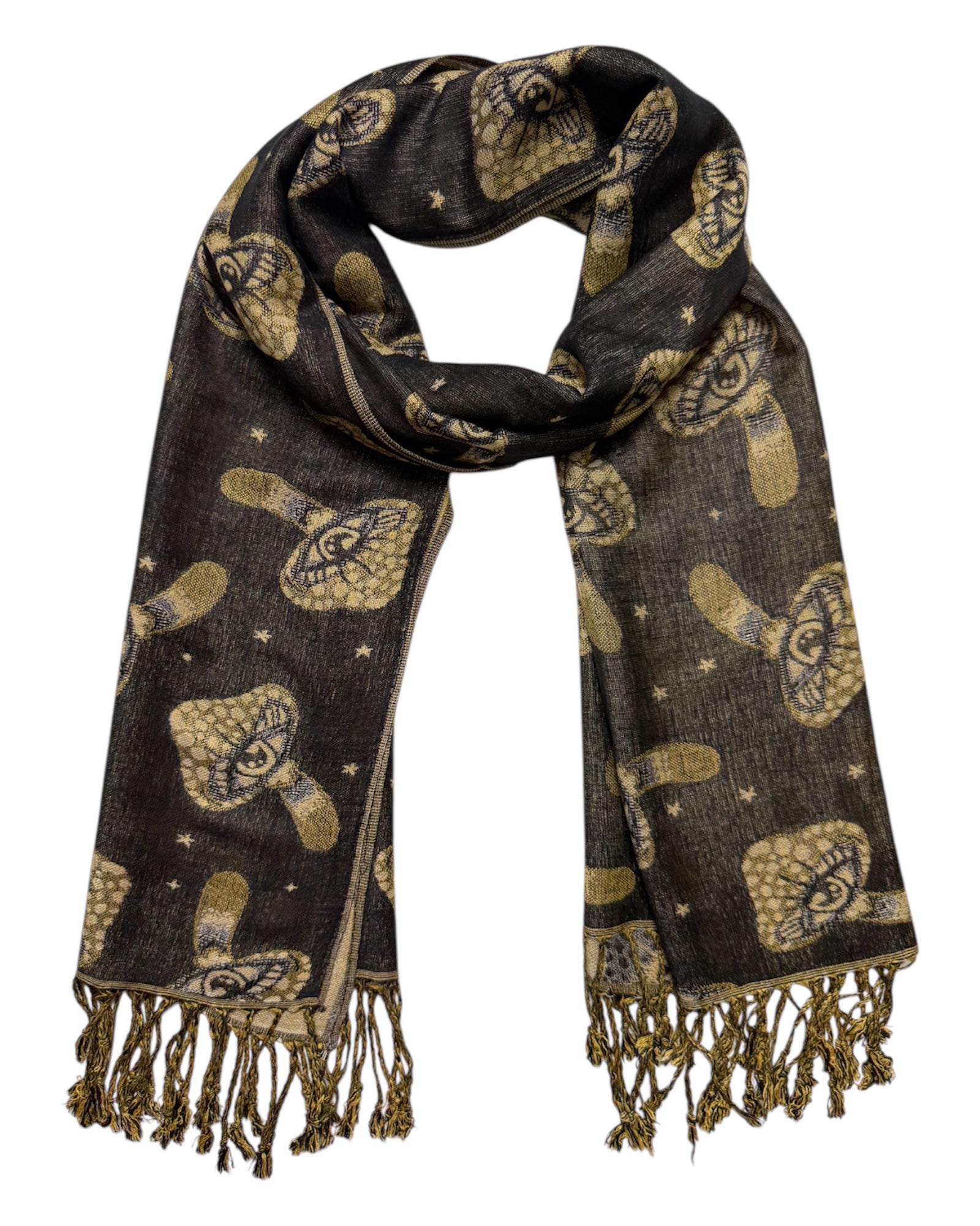 Black & Tan Reversible Mushroom Eyes Rave Pashmina