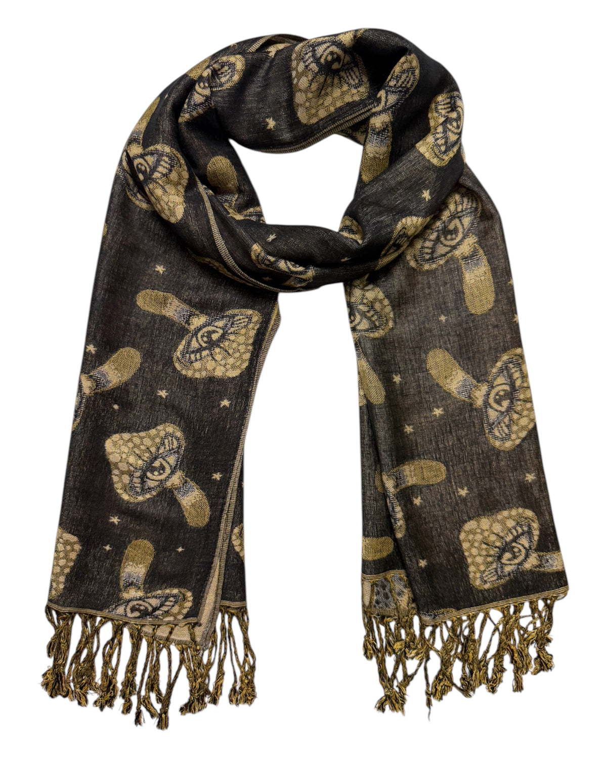 Black & Tan Mushroom Rave Pashmina | Festival Pashmina - Rave Shawl