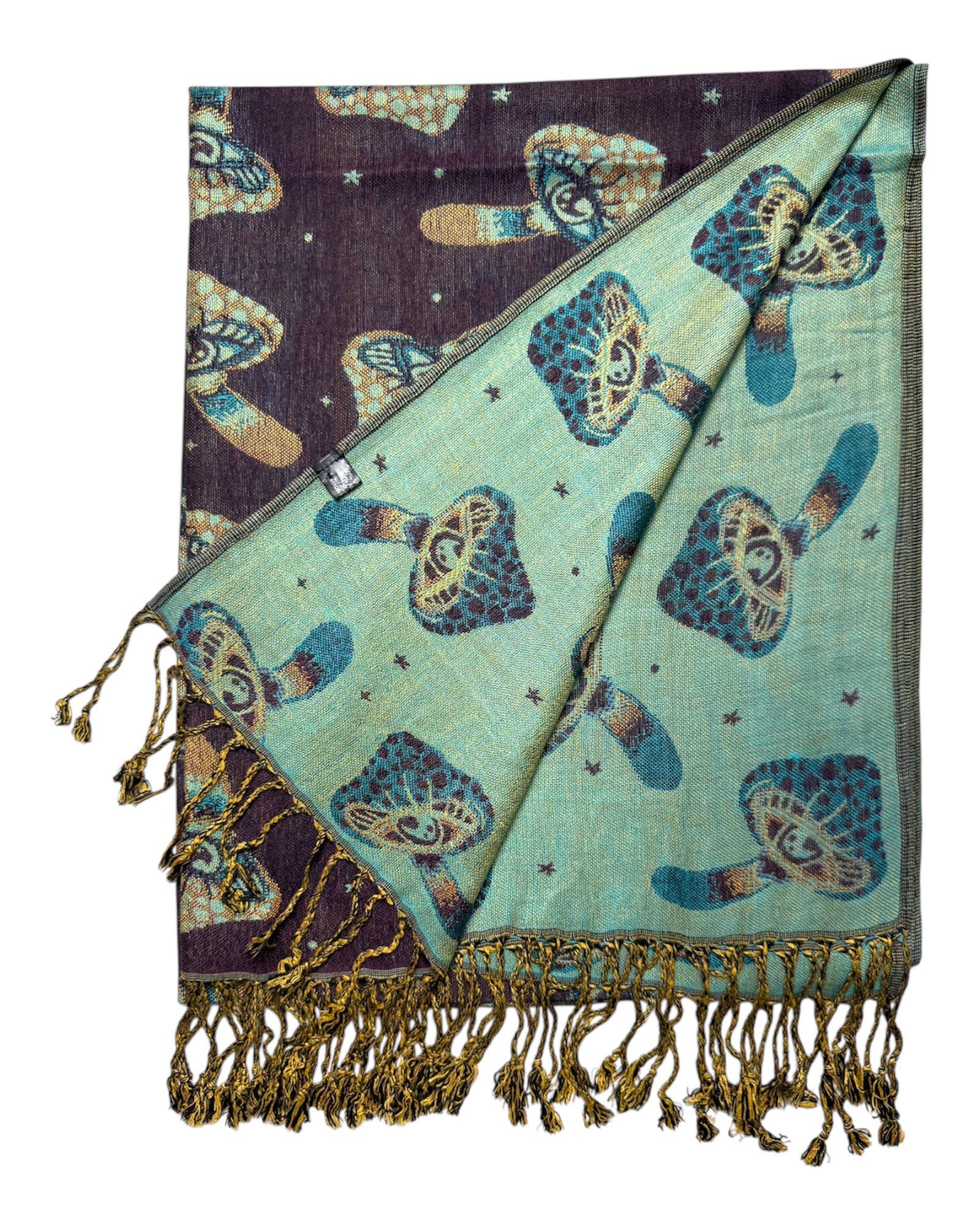 Navy & Teal Reversible Mushroom Eyes Rave Pashmina