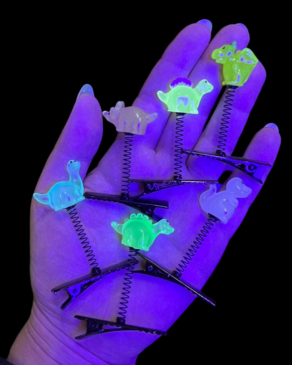 Sprout Pin Rave Dinosaur UV Sprout Clips 6-PC Set | Rave Trinkets | Sprouts For Raves