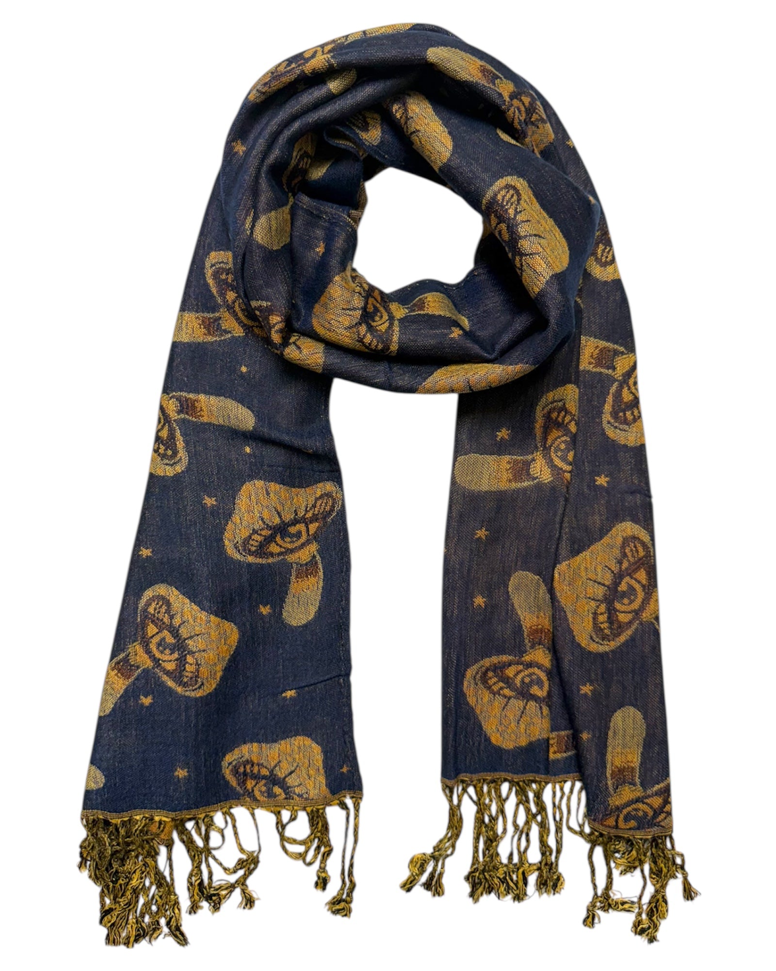 Navy & Brown Reversible Mushroom Eyes Rave Pashmina