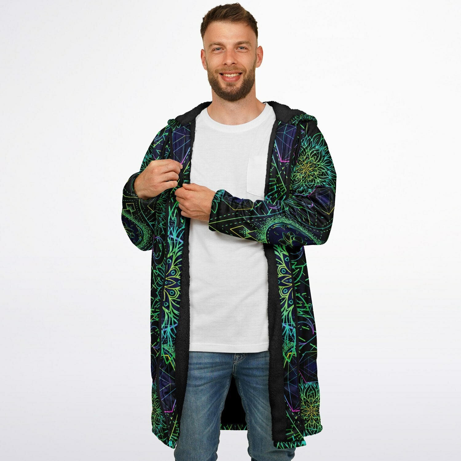 Tranquility Zipper Plush Cloak | Sacred Geometry Rave Coat