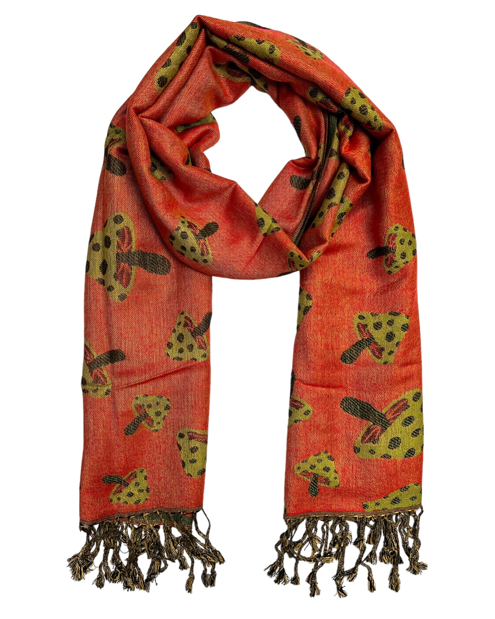 Green & Orange Reversible Mushroom Rave Pashmina