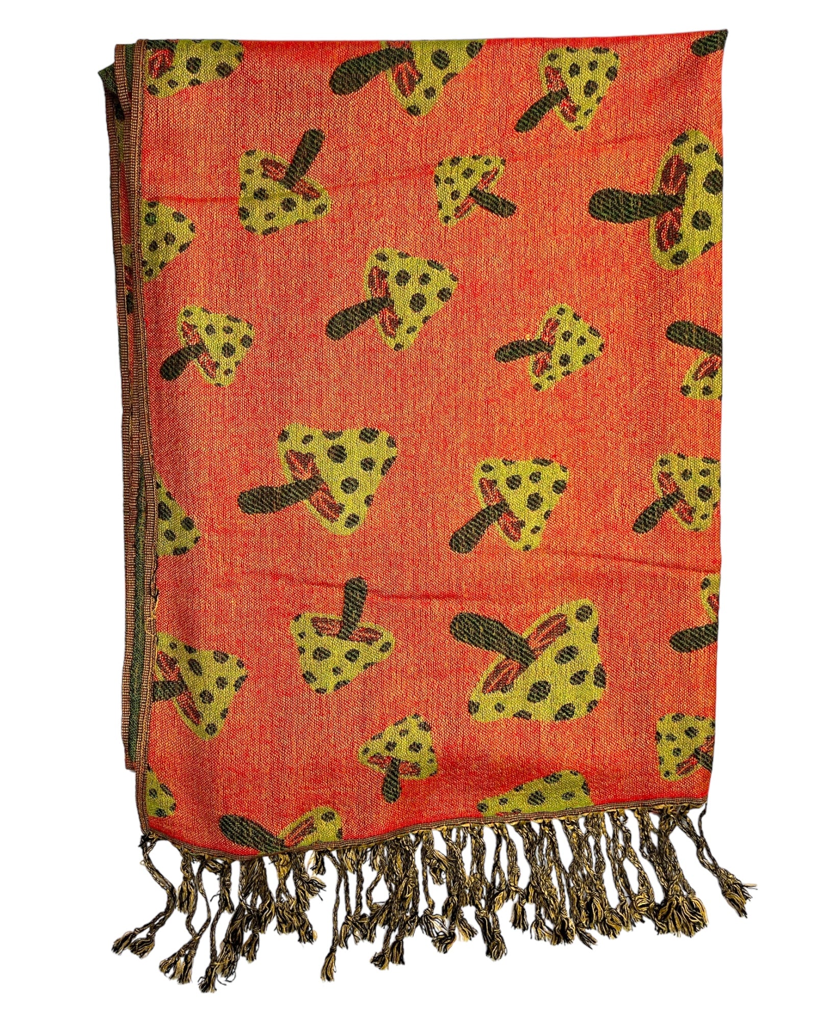 Green & Orange Reversible Mushroom Rave Pashmina