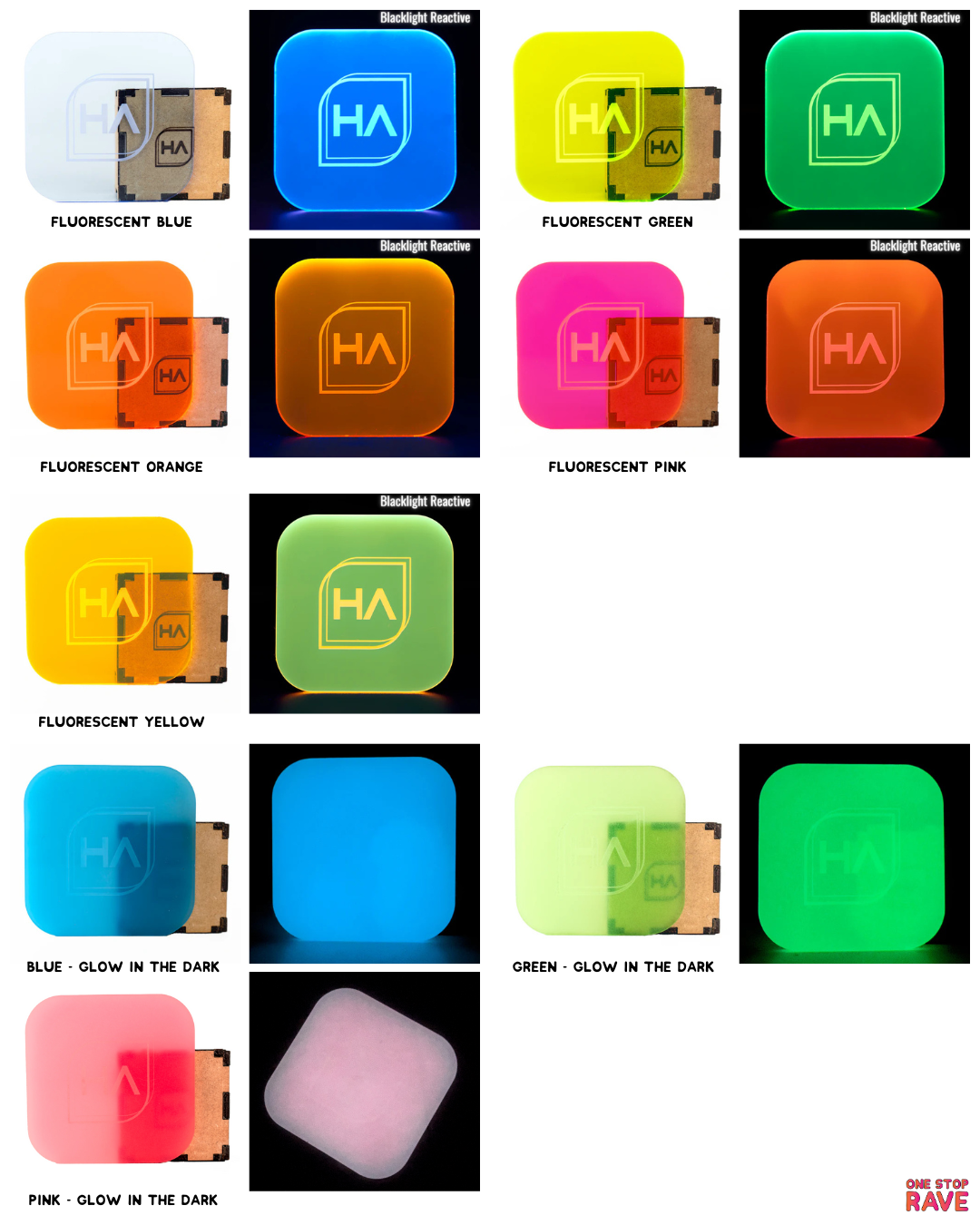 Different Acrylic option that you can chose from.