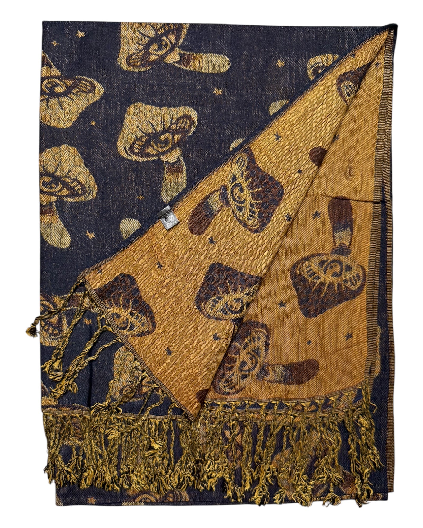 Navy & Brown Reversible Mushroom Eyes Rave Pashmina