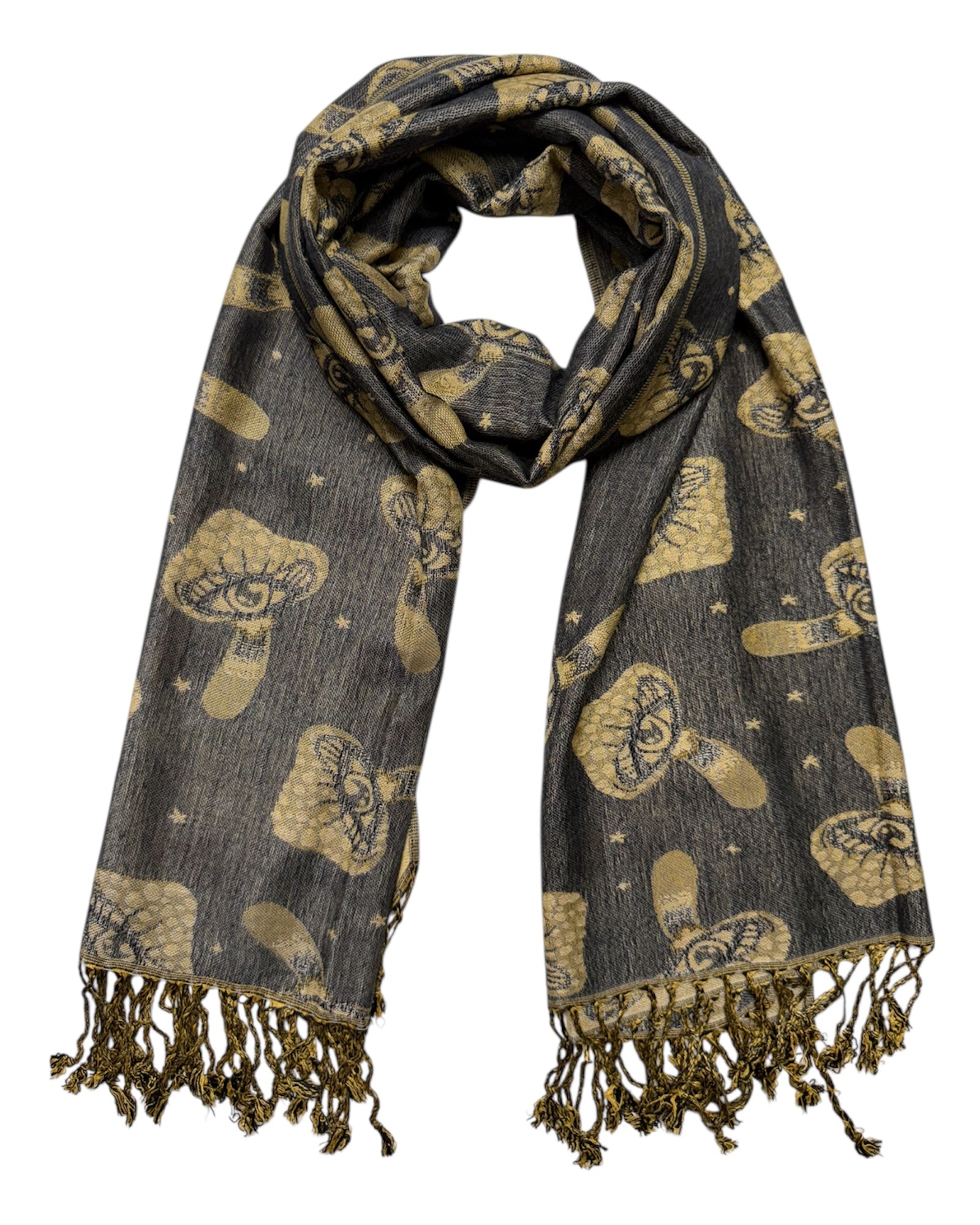 Grey & Tan Reversible Mushroom Eyes Rave Pashmina