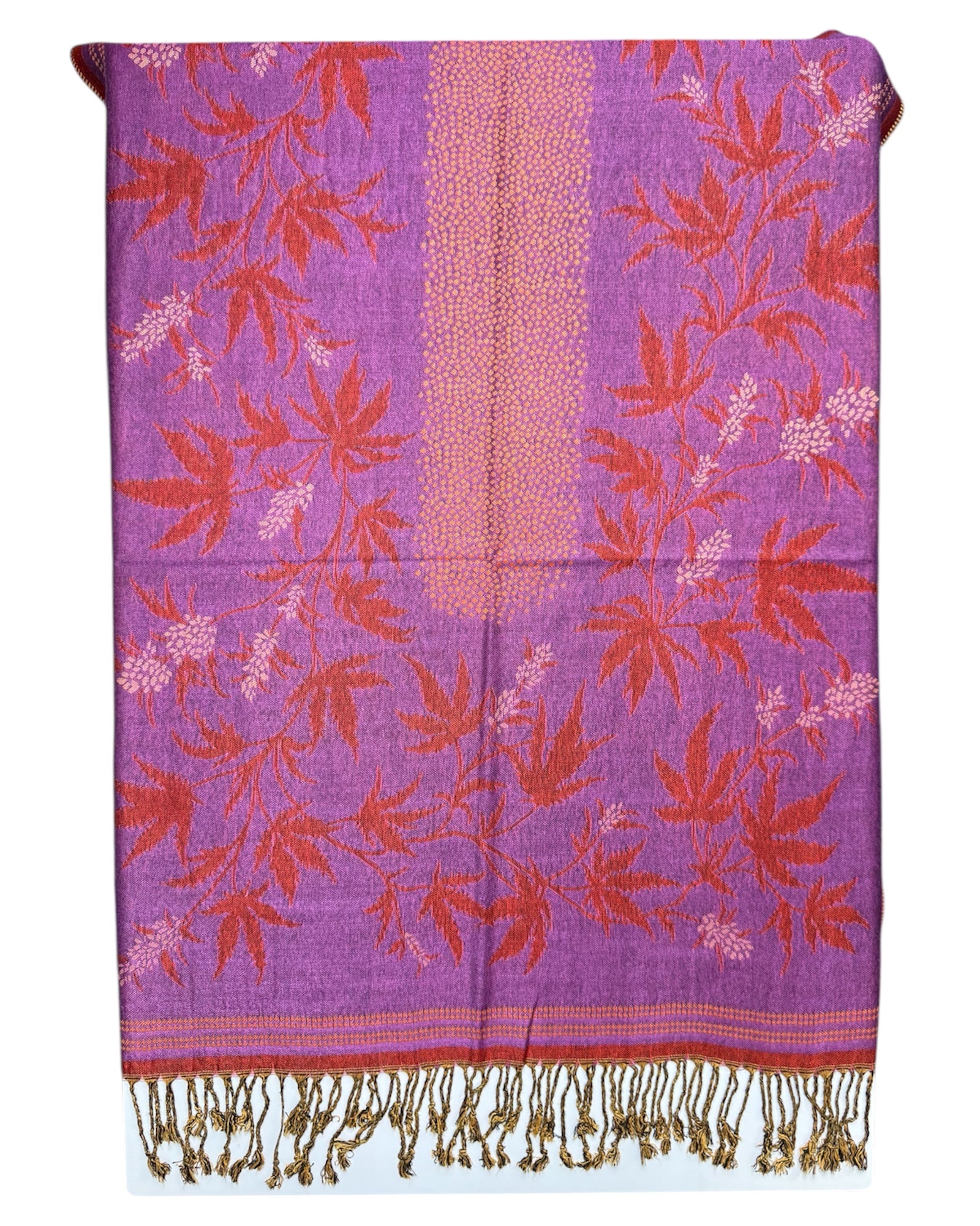 Blaze reversible rave pashmina folded showing orange and purple pattern