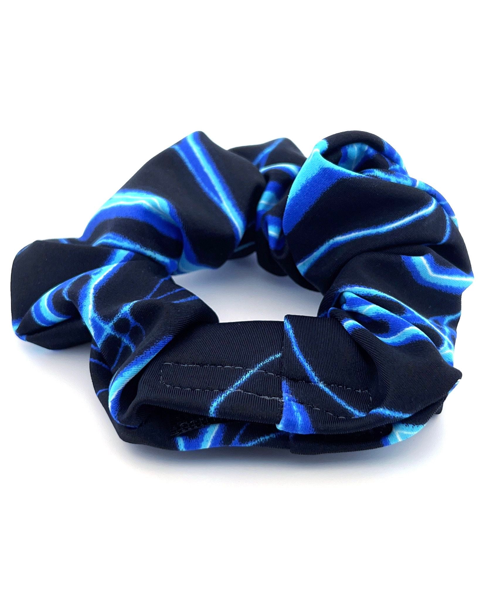 Blue Surge Stash Scrunchie with hidden pocket closed - One Stop Rave