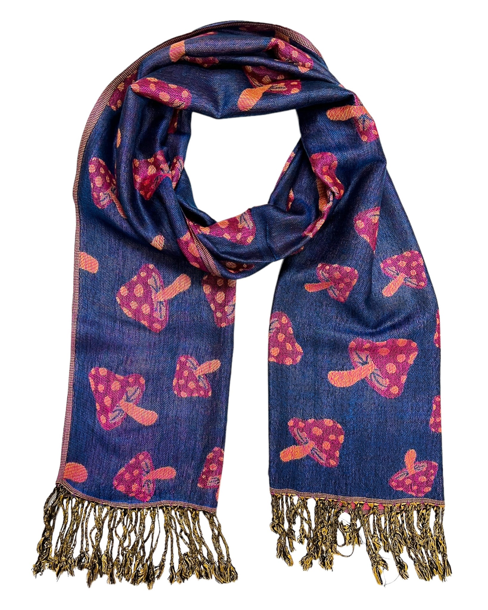 Blue & Pink Reversible Mushroom Rave Pashmina | Festival Pashmina