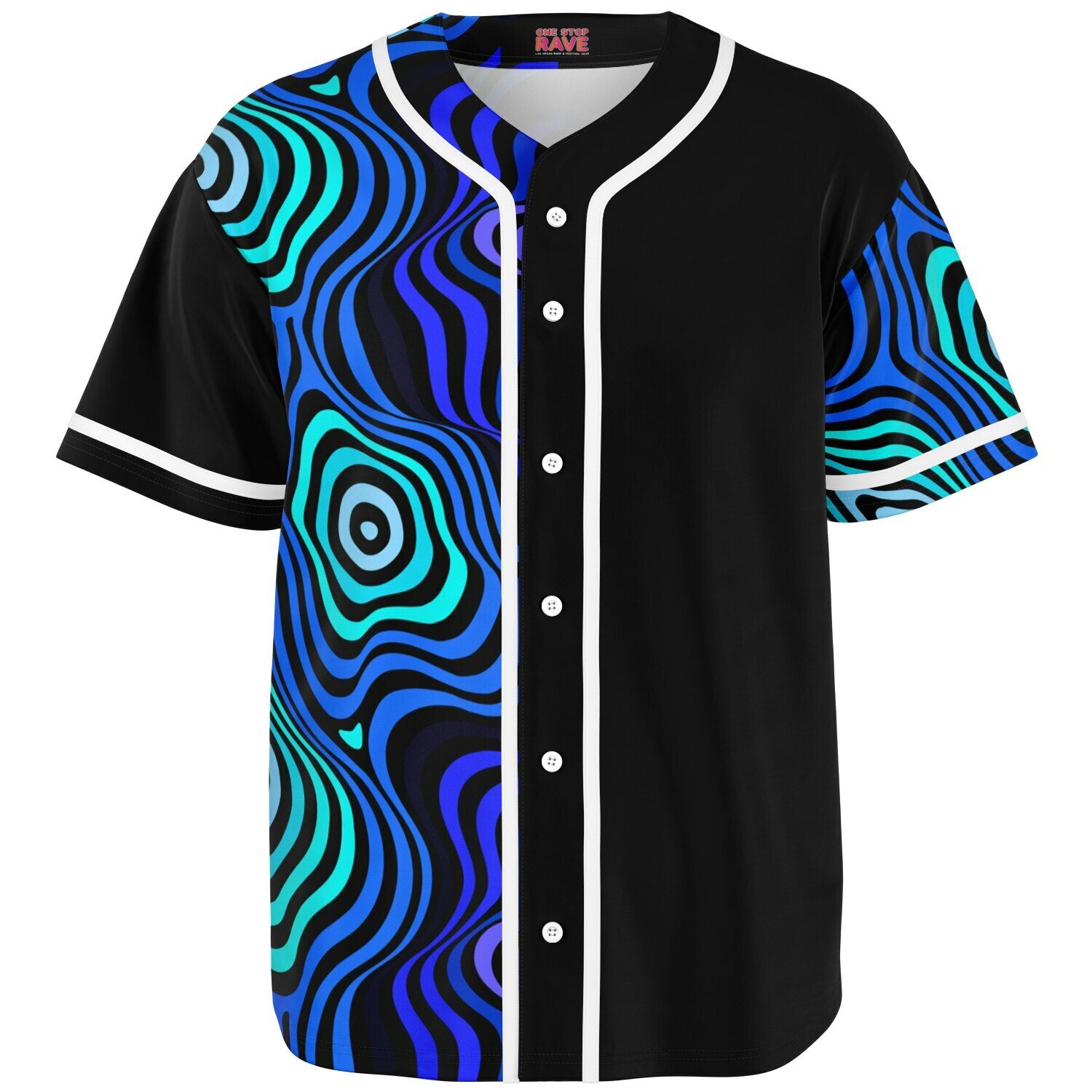 Blue and black psychedelic rave jersey front