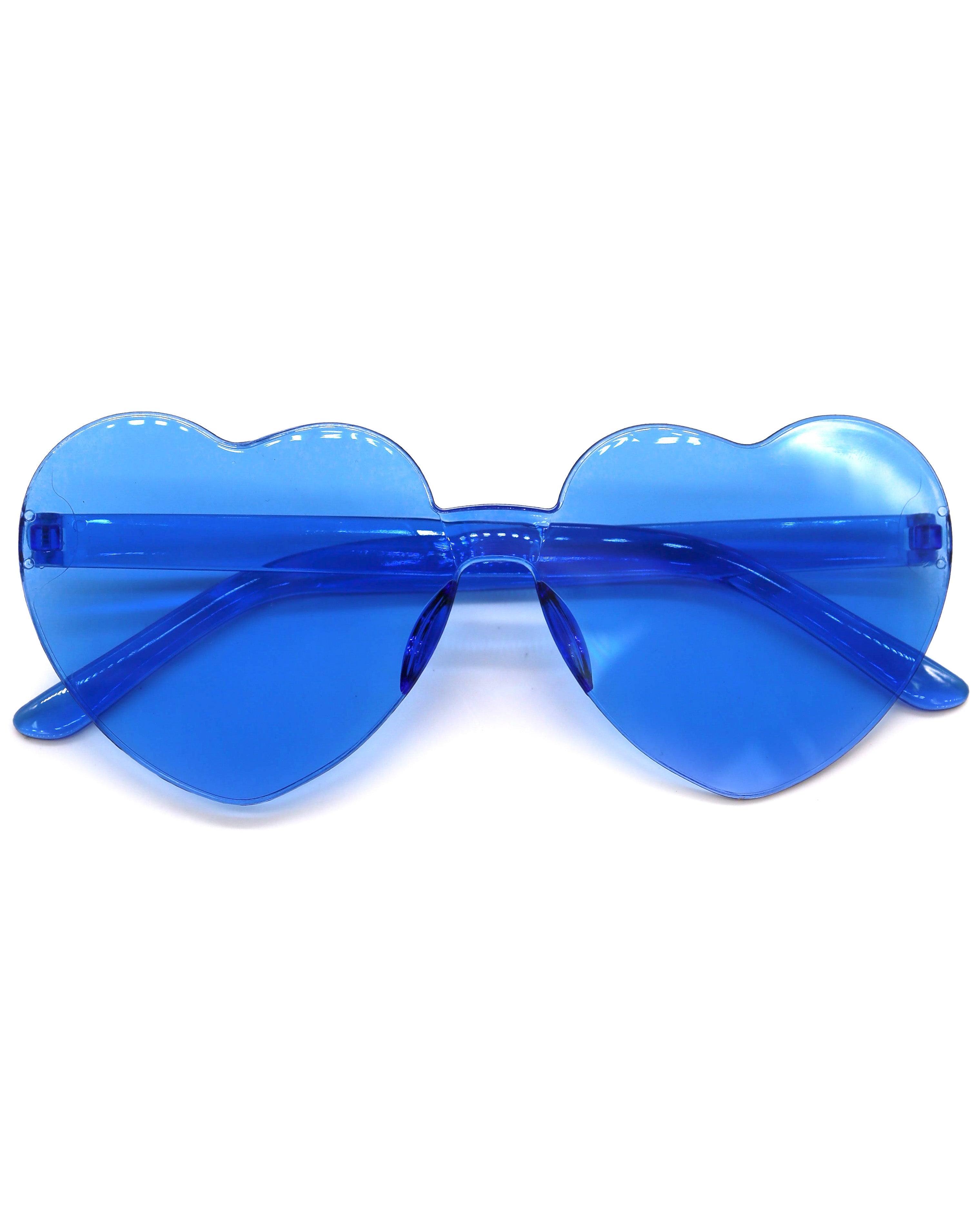 Blue heart sunglasses angled view