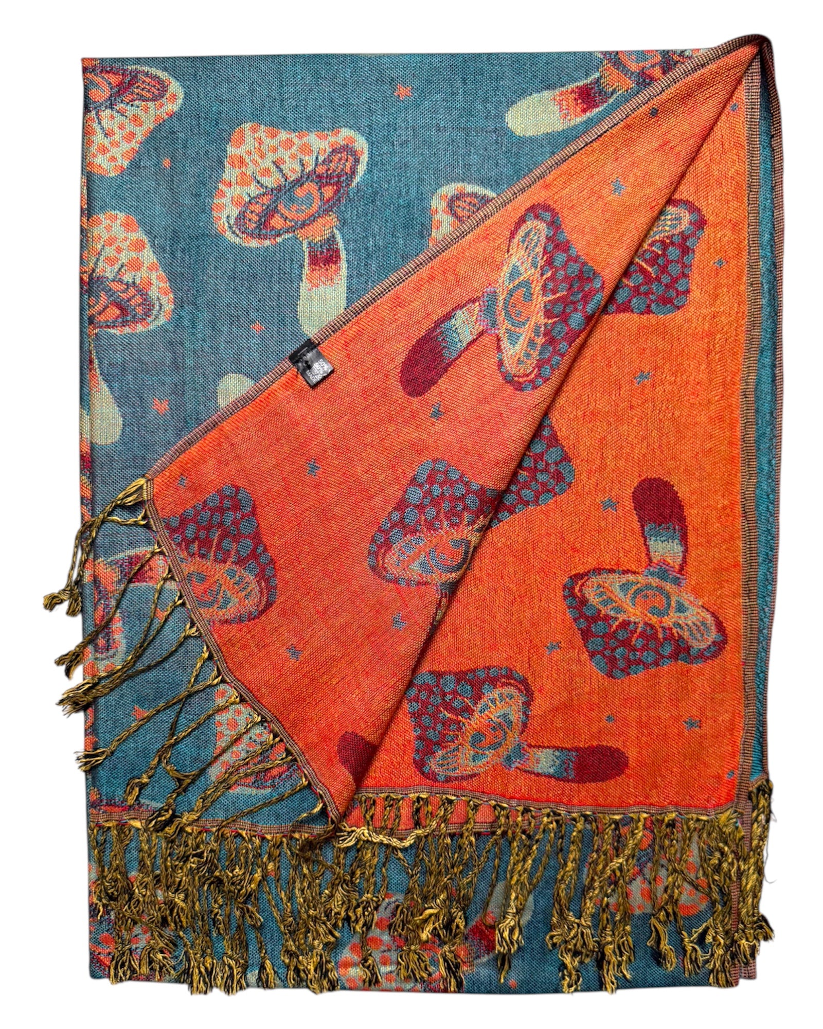 Blue & Orange Reversible Mushroom Eyes Rave Pashmina