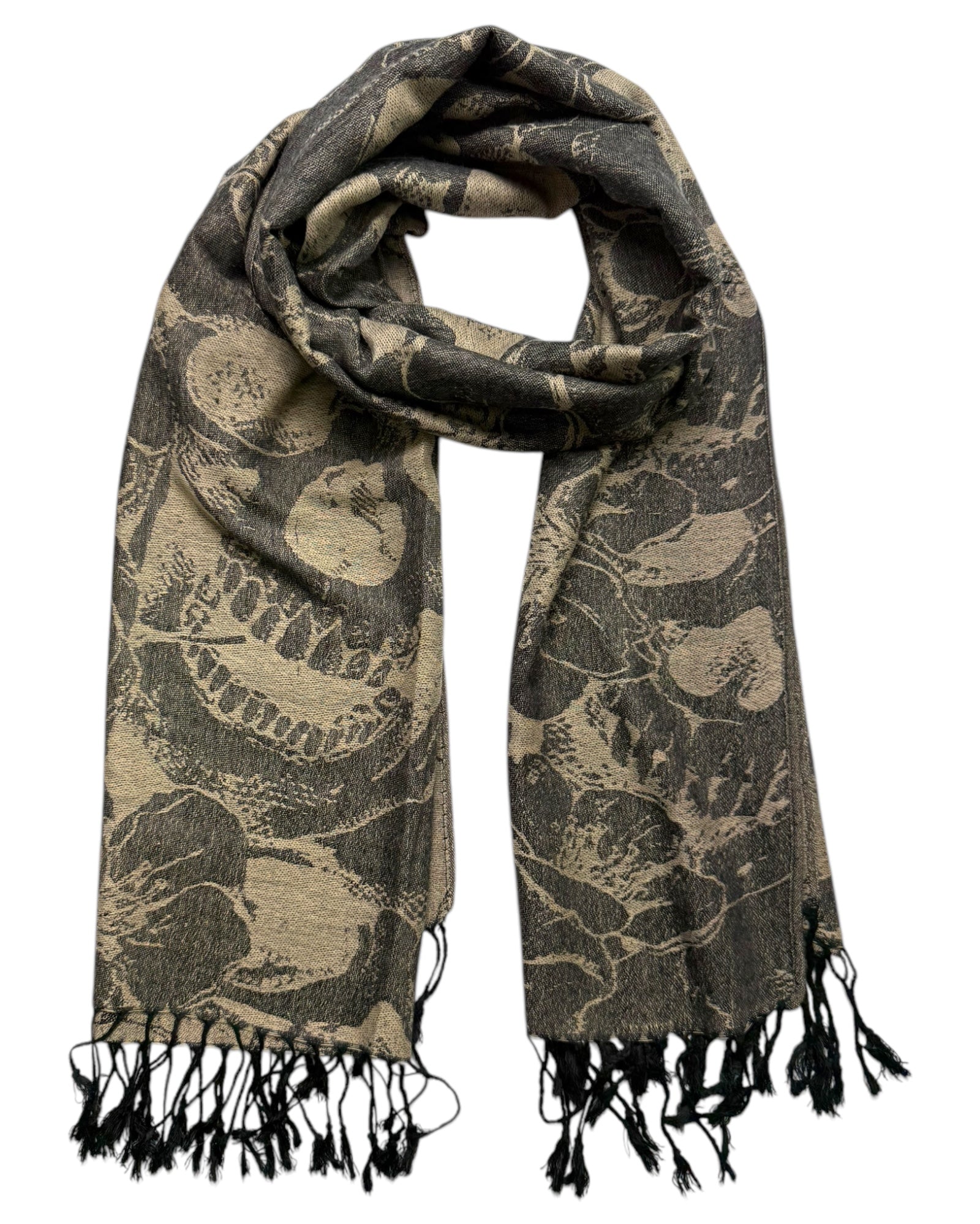 Beige Scarf with skull pattern on a white background