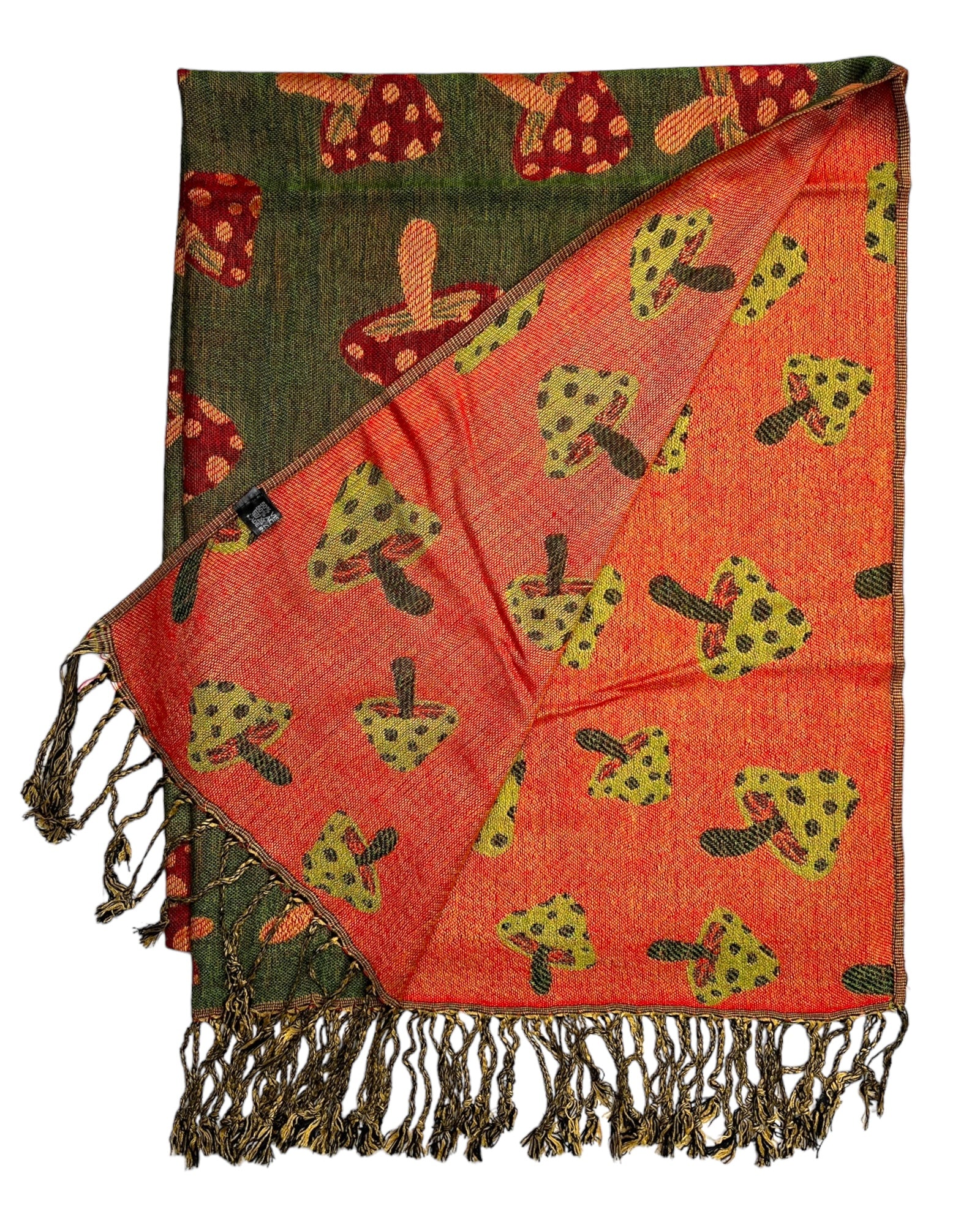 Green & Orange Reversible Mushroom Rave Pashmina