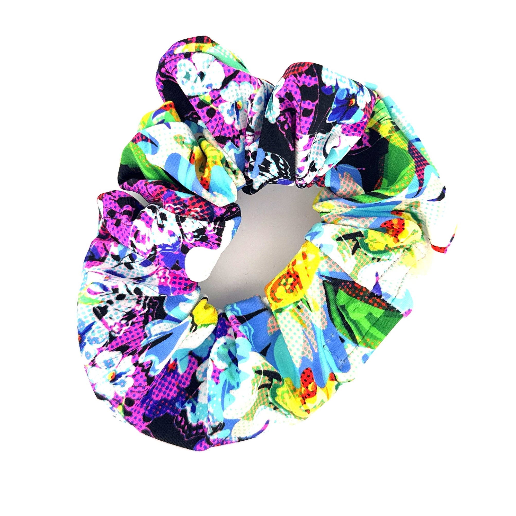 Daisy Lane stashie with colorful floral pattern, worn as a rave outfit hair or wrist accessory