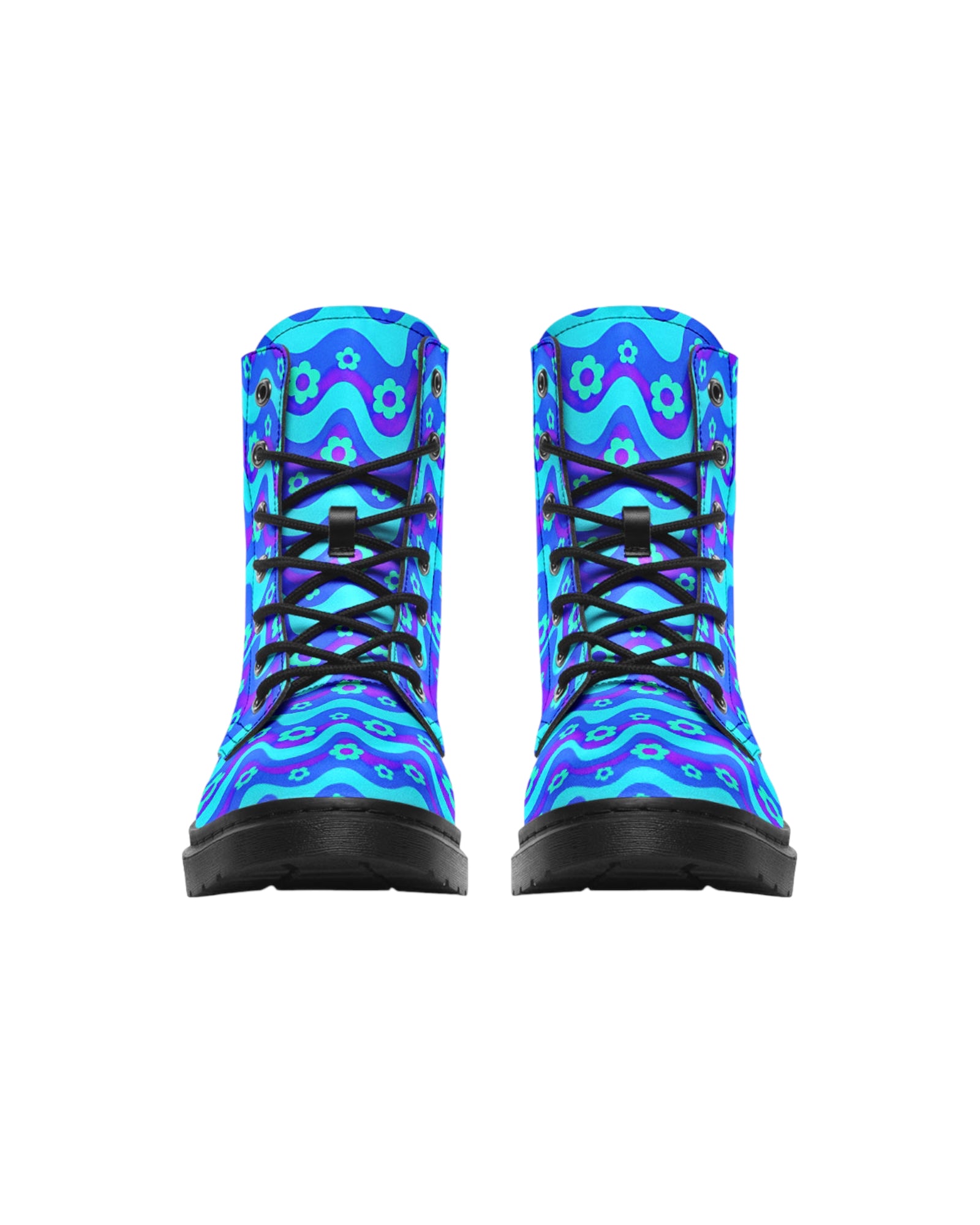 Flower Power Blue Combat Festival Boots