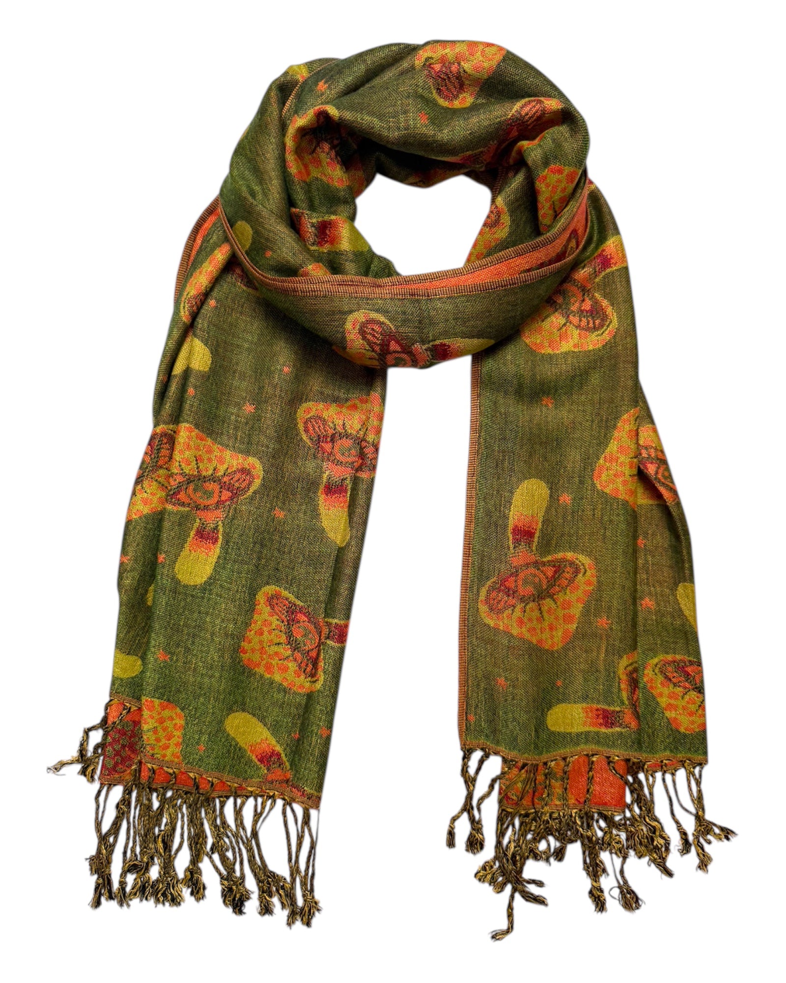 Green & Orange Reversible Mushroom Eyes Rave Pashmina